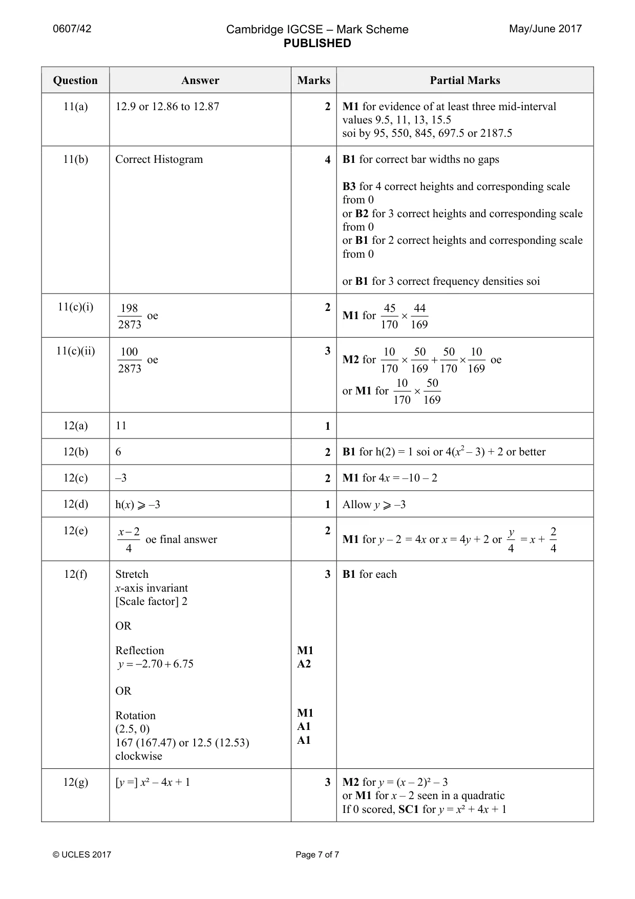Mark scheme, page 7 of 7