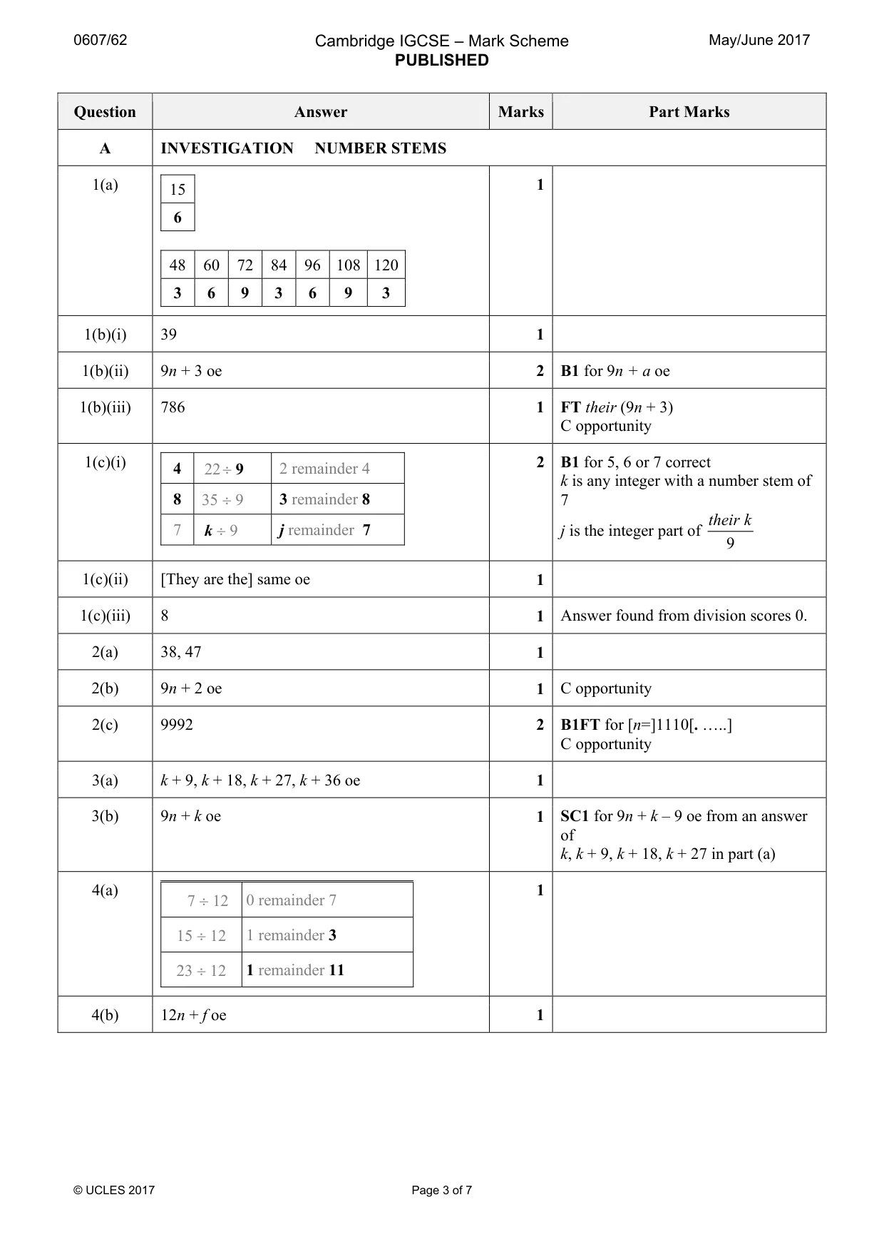 Mark scheme, page 3 of 7