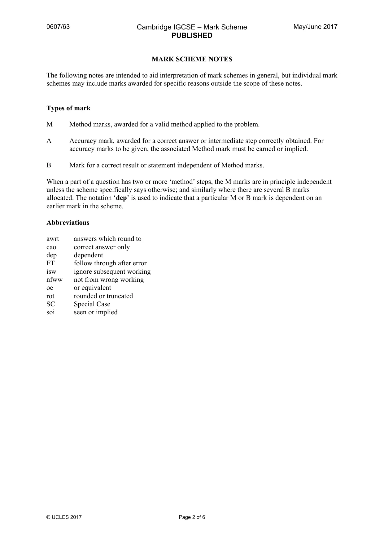 Mark scheme, page 2 of 6