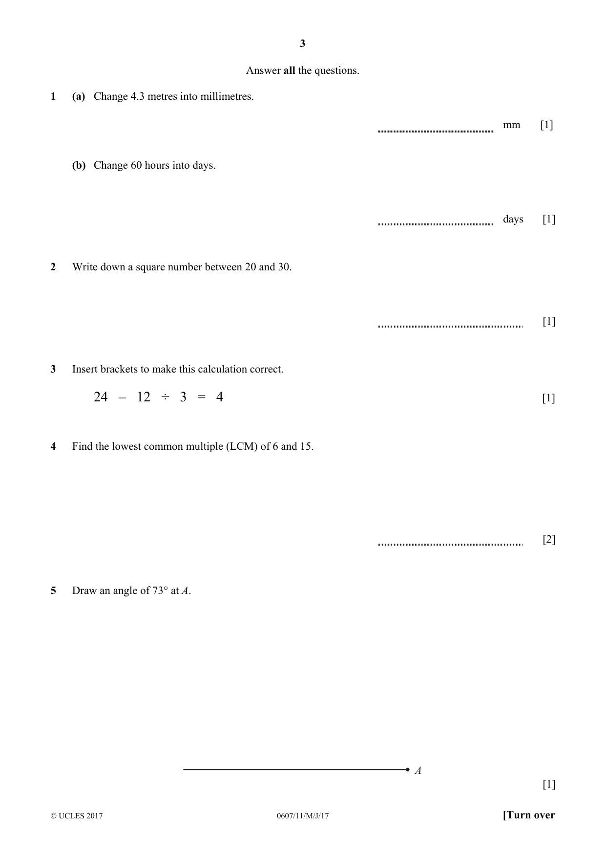 Cambridge IGCSE Mathematics - International 0607 2017 May/June Paper 1 · Variant 1 question paper, page 3 of 12