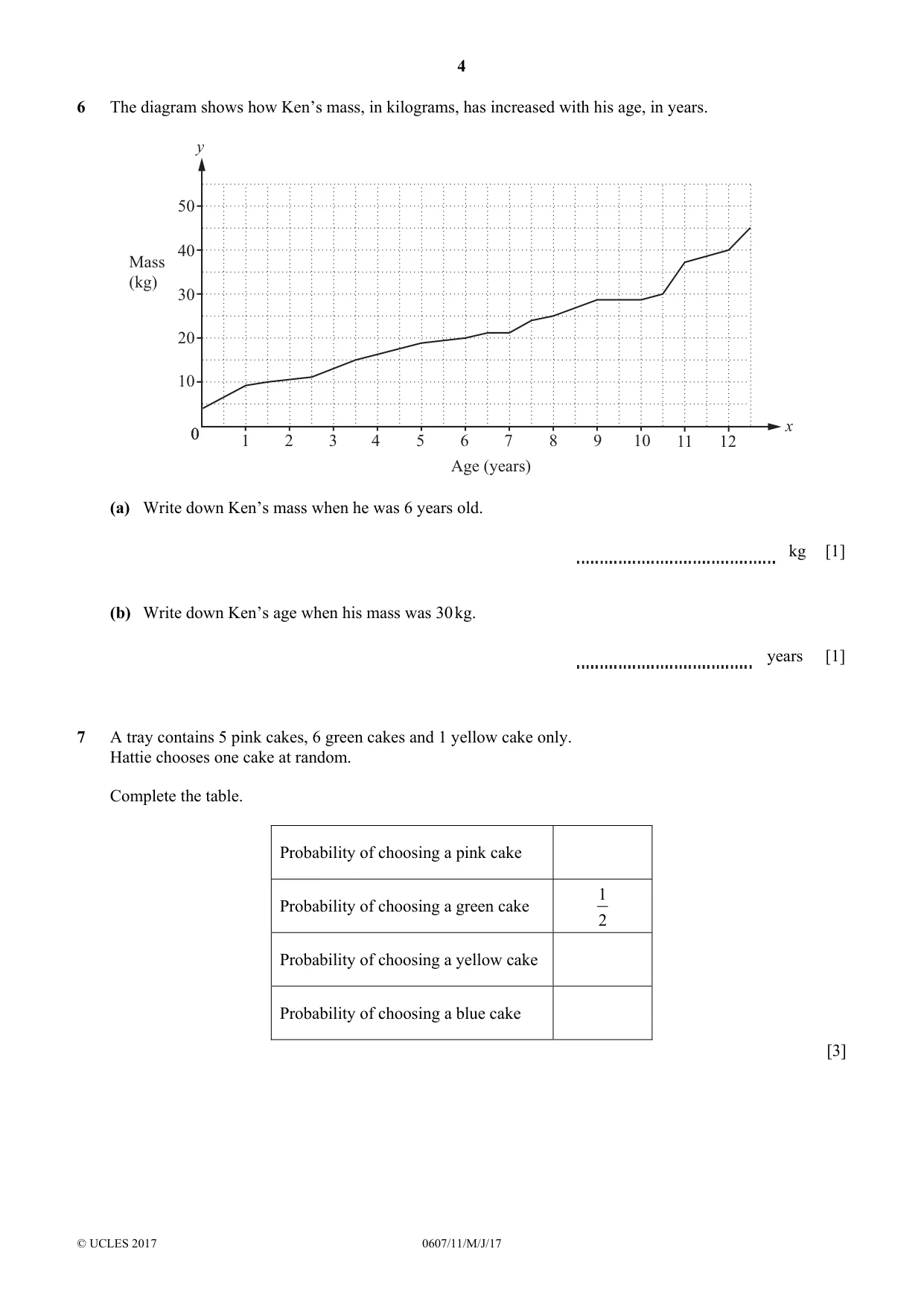 Cambridge IGCSE Mathematics - International 0607 2017 May/June Paper 1 · Variant 1 question paper, page 4 of 12