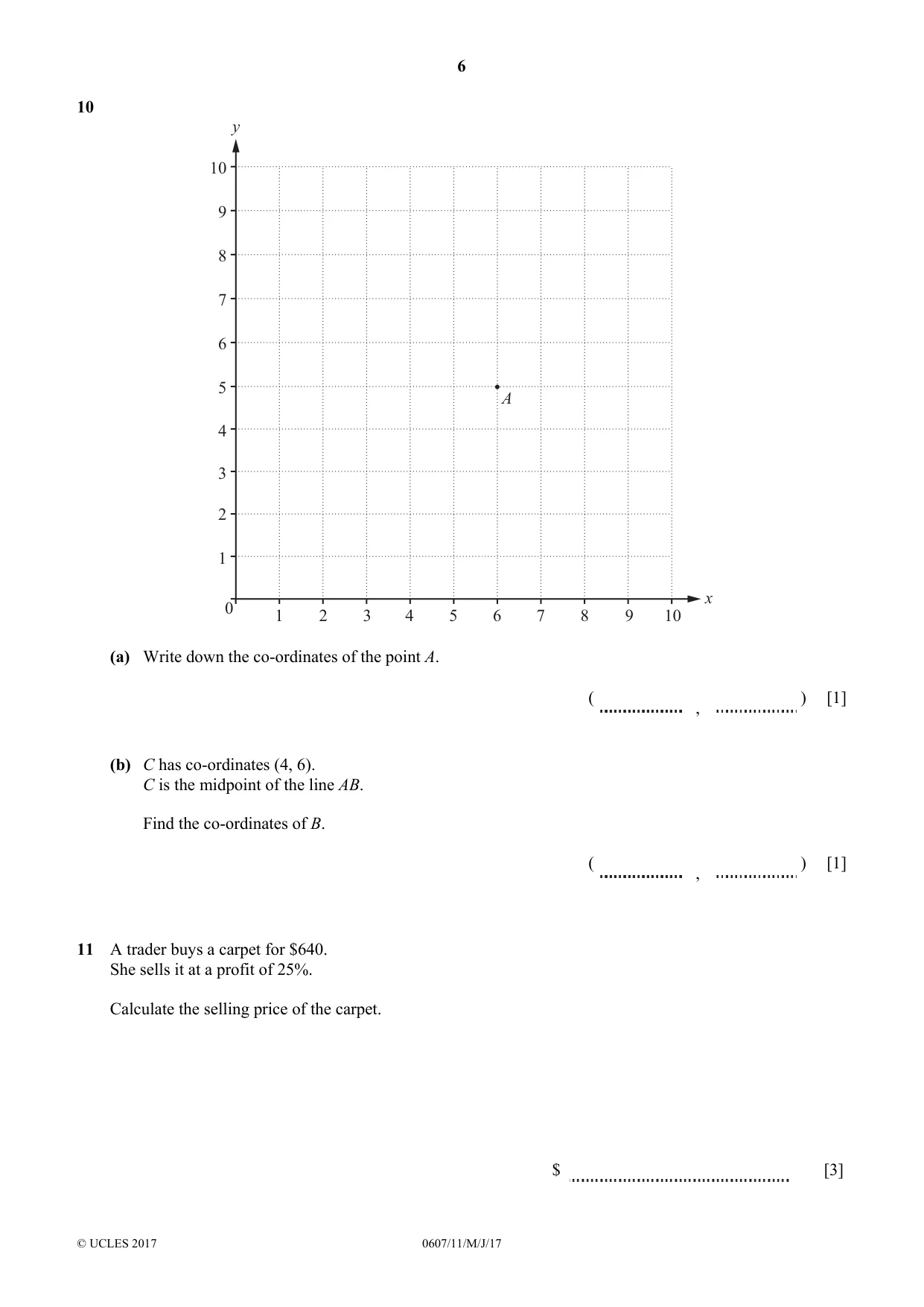 Cambridge IGCSE Mathematics - International 0607 2017 May/June Paper 1 · Variant 1 question paper, page 6 of 12