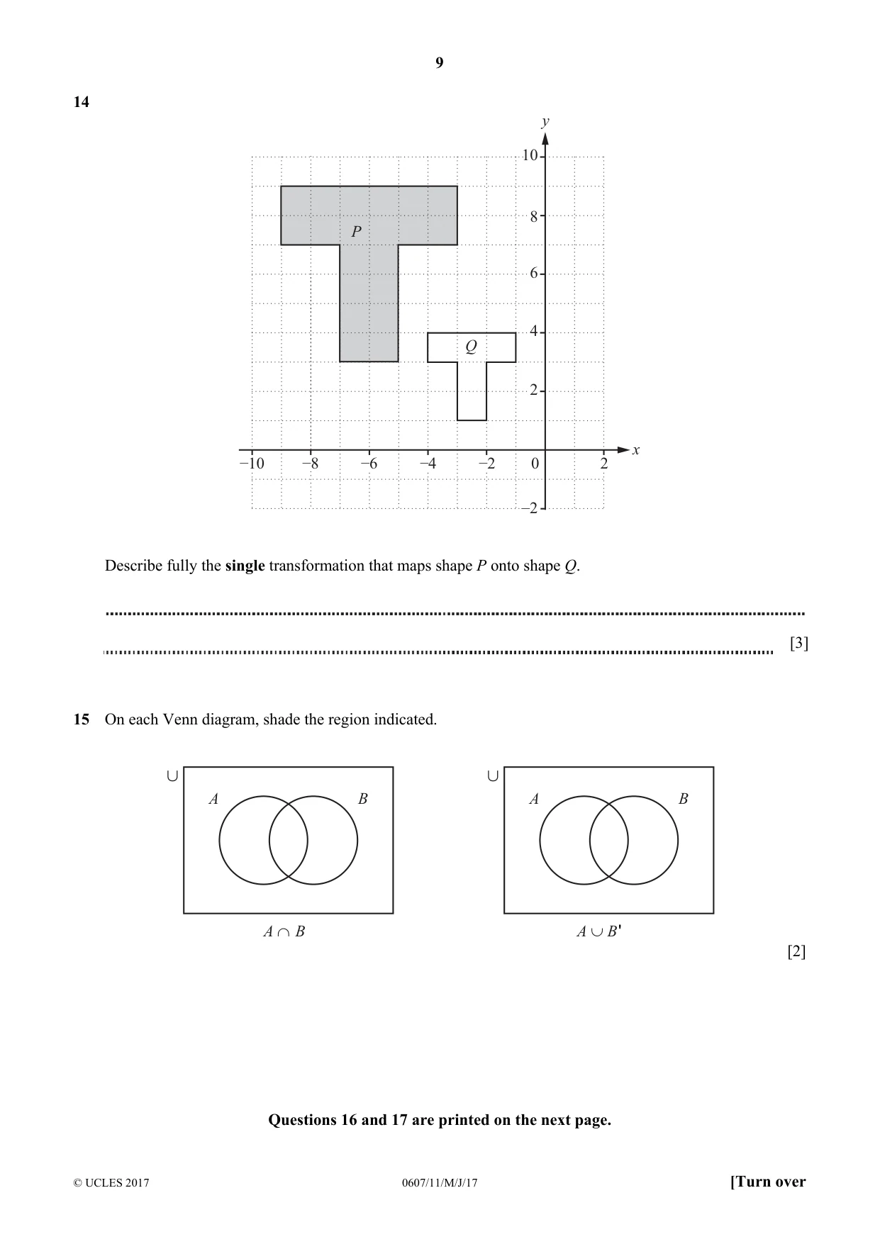 Cambridge IGCSE Mathematics - International 0607 2017 May/June Paper 1 · Variant 1 question paper, page 9 of 12