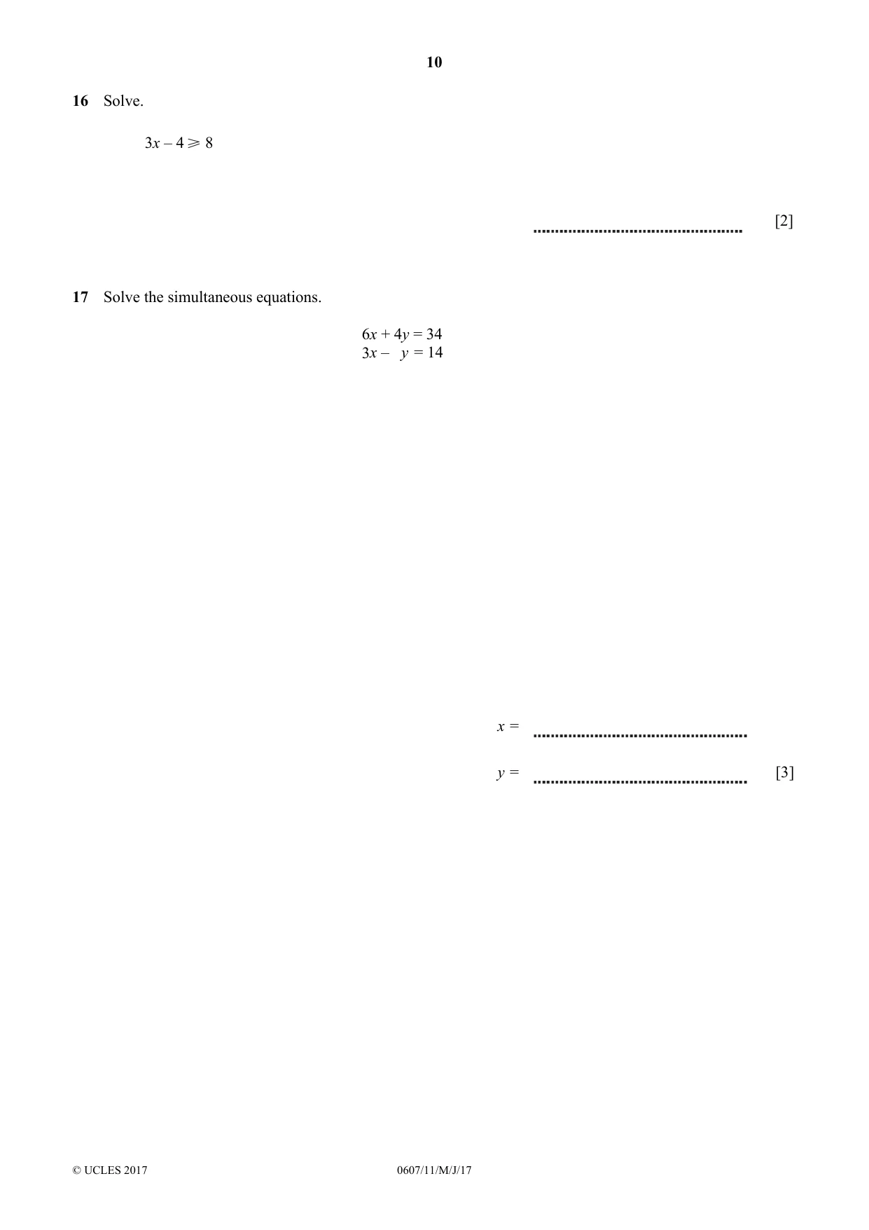 Cambridge IGCSE Mathematics - International 0607 2017 May/June Paper 1 · Variant 1 question paper, page 10 of 12