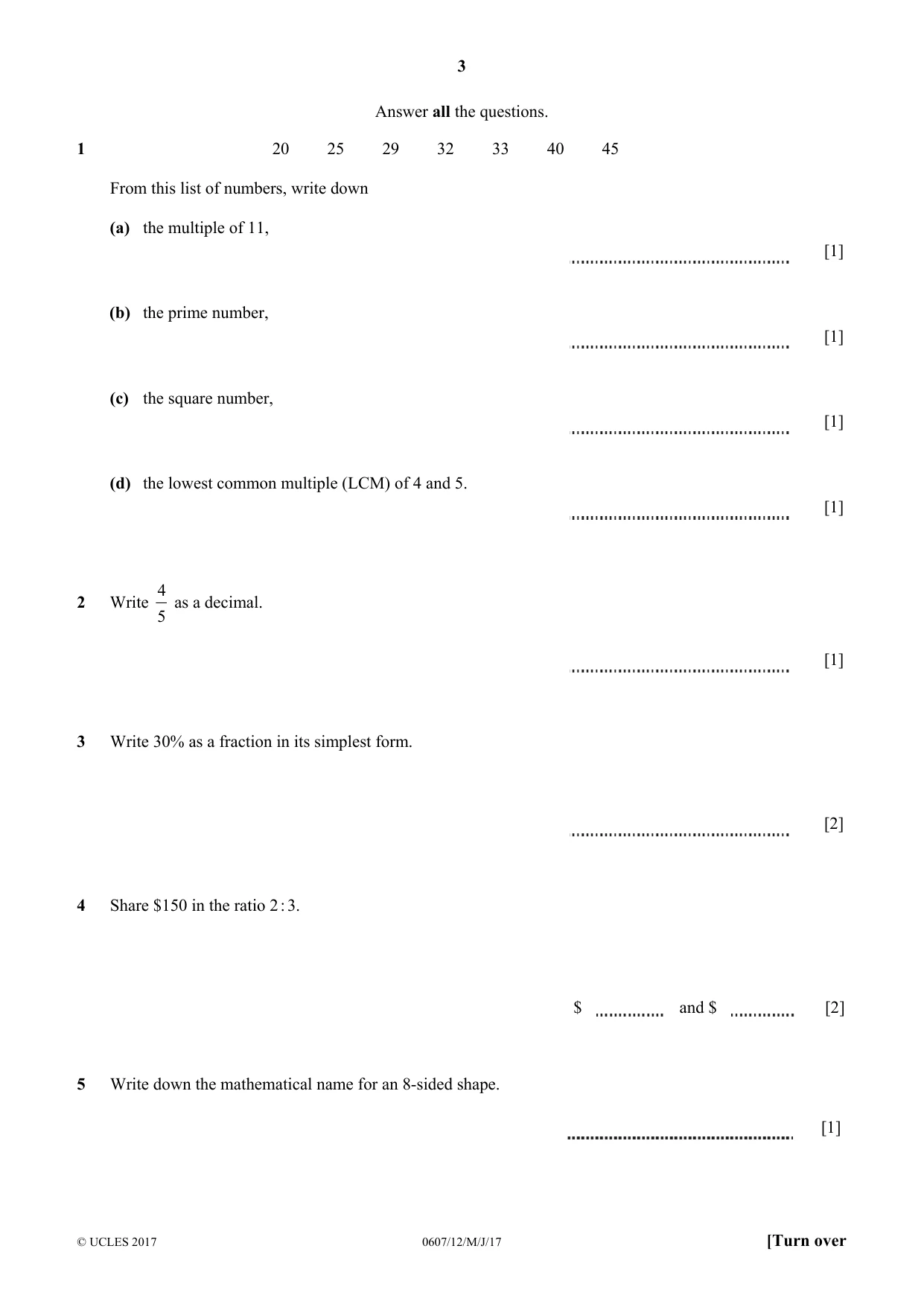 Cambridge IGCSE Mathematics - International 0607 2017 May/June Paper 1 · Variant 2 question paper, page 3 of 8