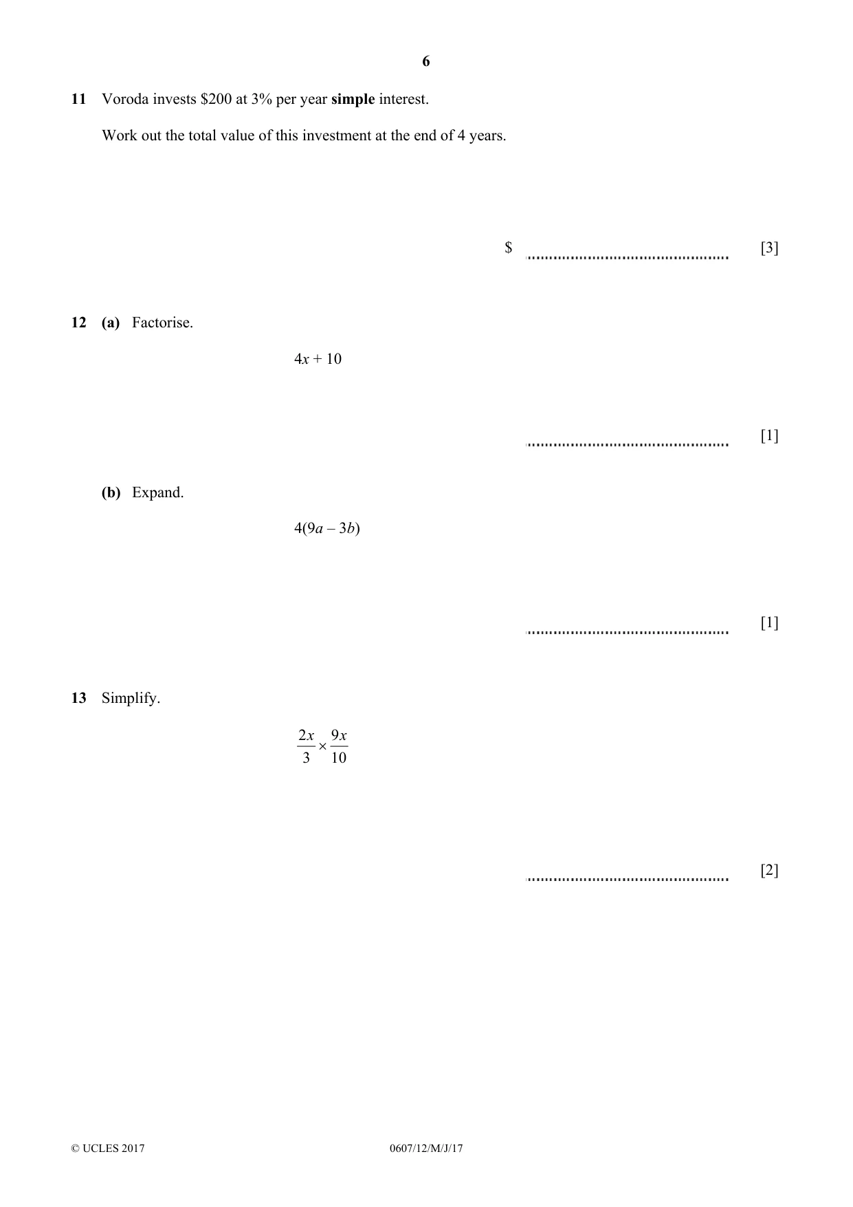 Cambridge IGCSE Mathematics - International 0607 2017 May/June Paper 1 · Variant 2 question paper, page 6 of 8