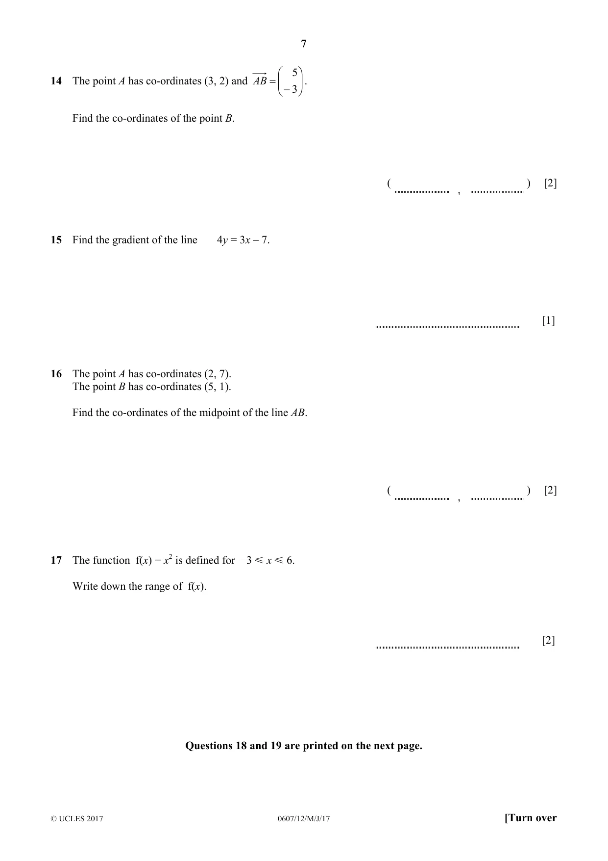Cambridge IGCSE Mathematics - International 0607 2017 May/June Paper 1 · Variant 2 question paper, page 7 of 8