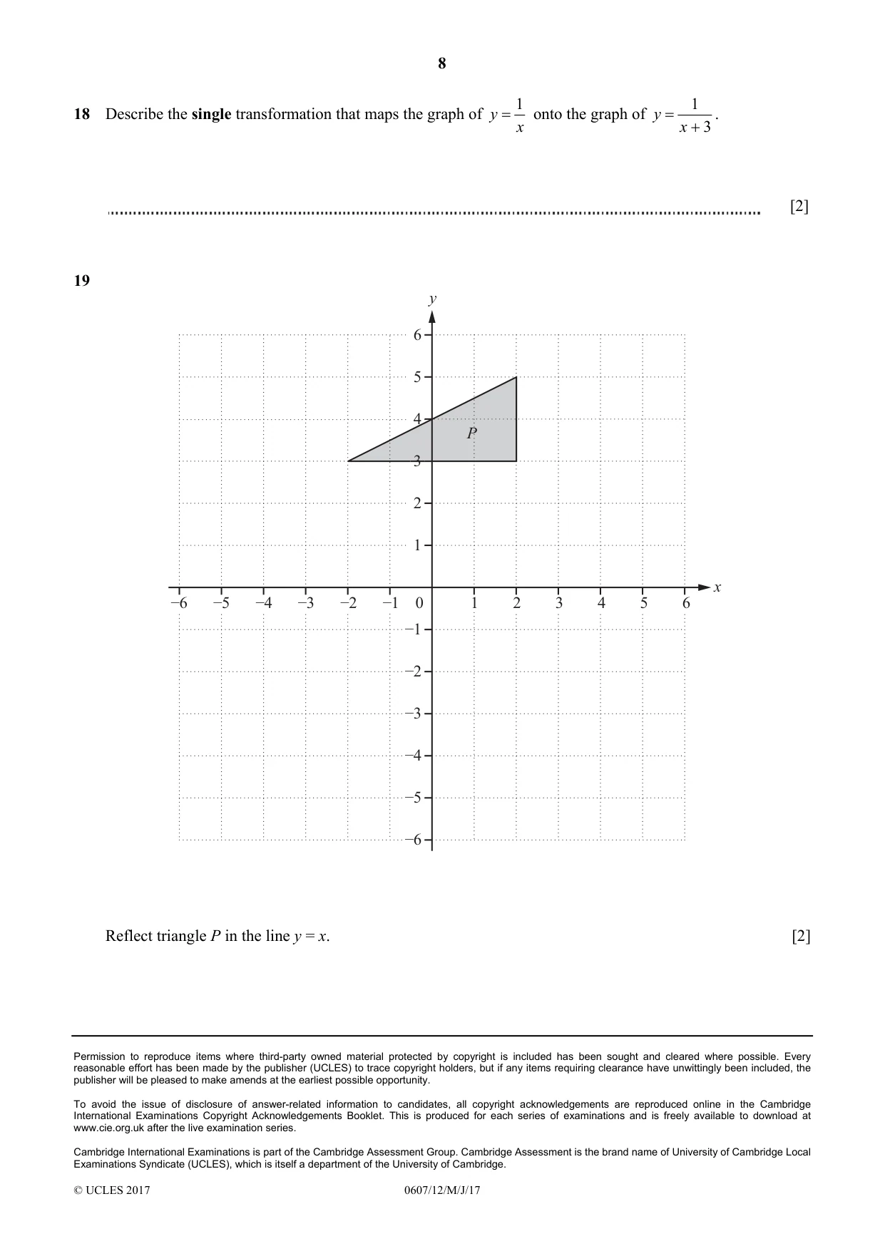 Cambridge IGCSE Mathematics - International 0607 2017 May/June Paper 1 · Variant 2 question paper, page 8 of 8