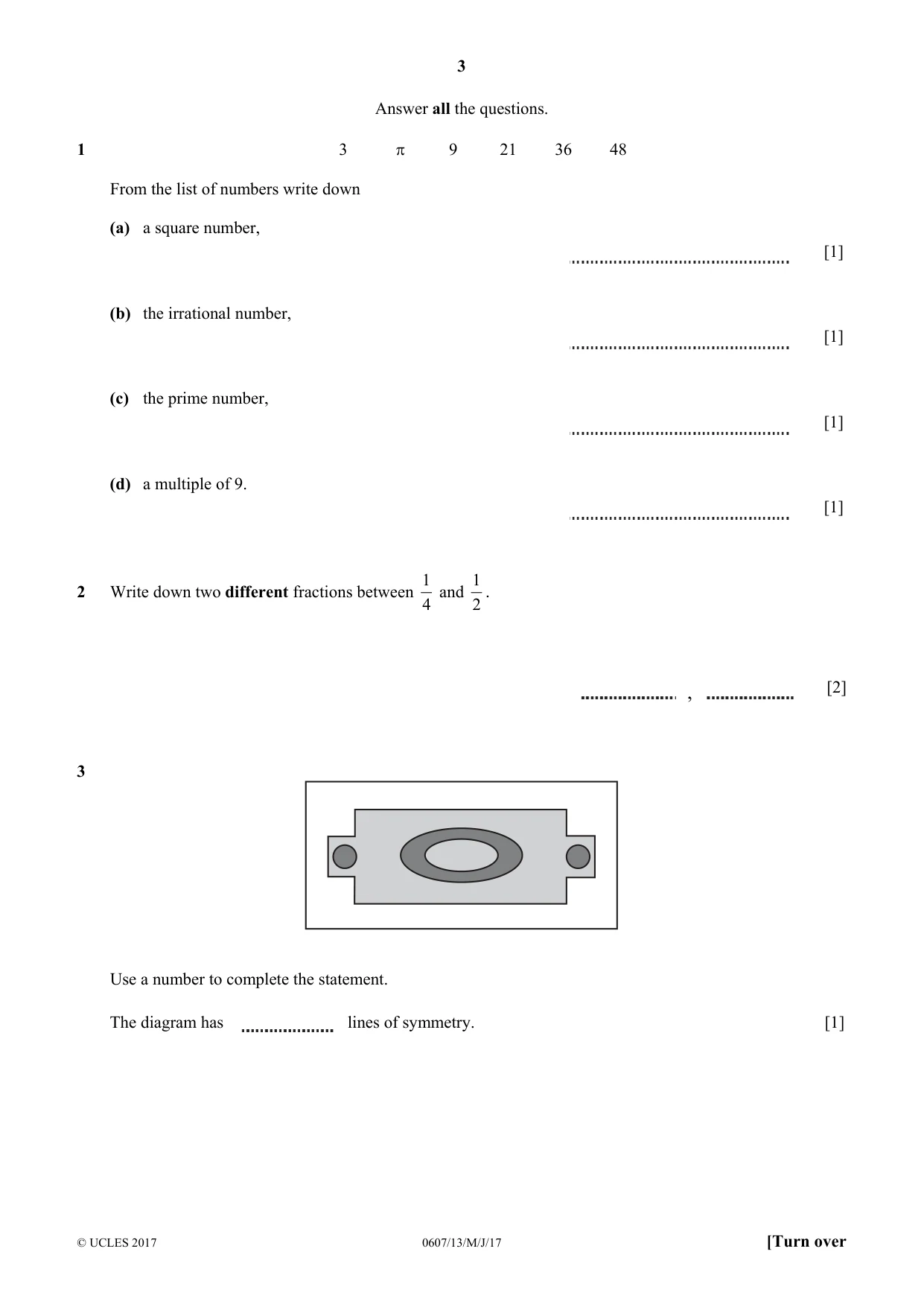 Cambridge IGCSE Mathematics - International 0607 2017 May/June Paper 1 · Variant 3 question paper, page 3 of 8