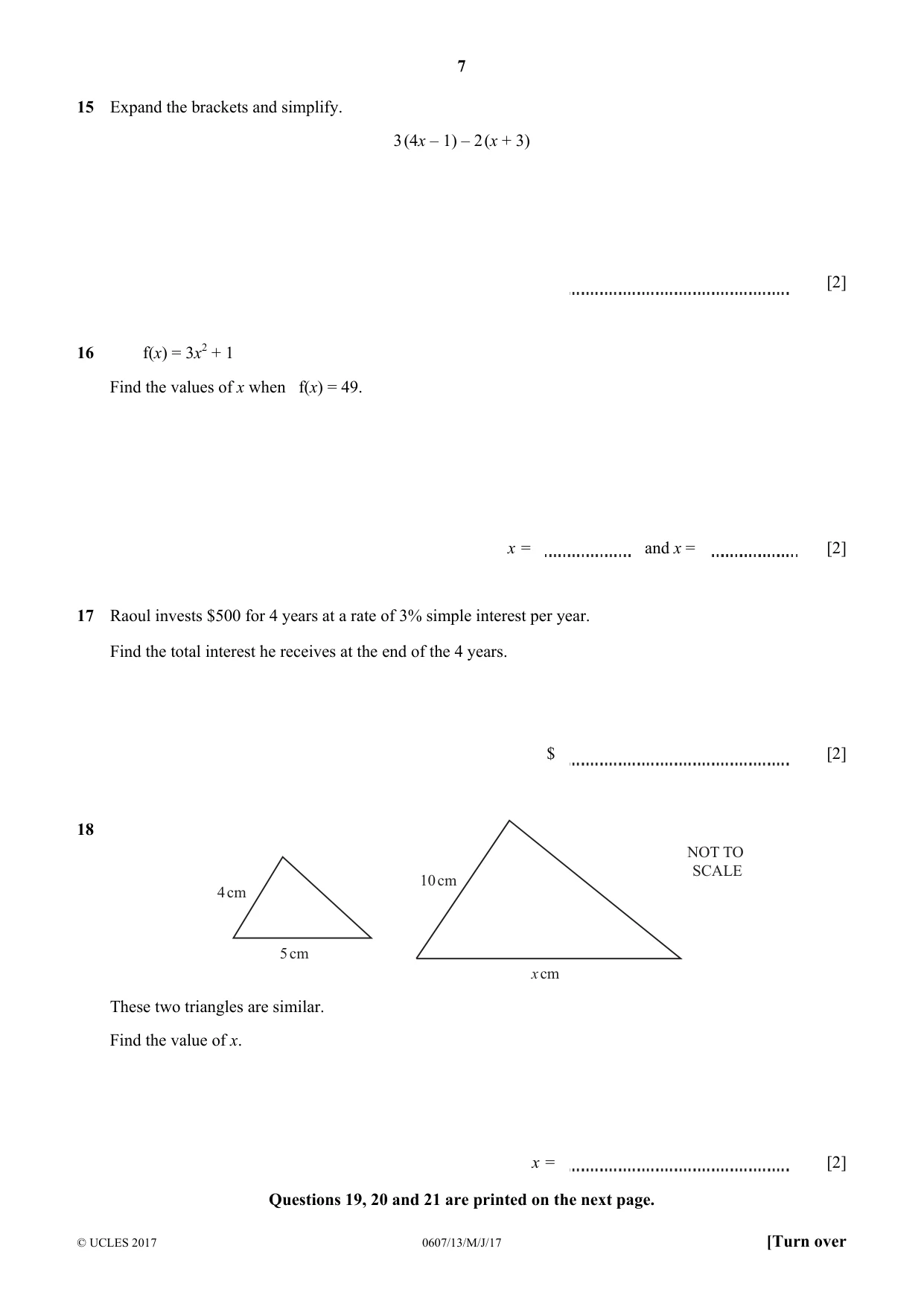 Cambridge IGCSE Mathematics - International 0607 2017 May/June Paper 1 · Variant 3 question paper, page 7 of 8