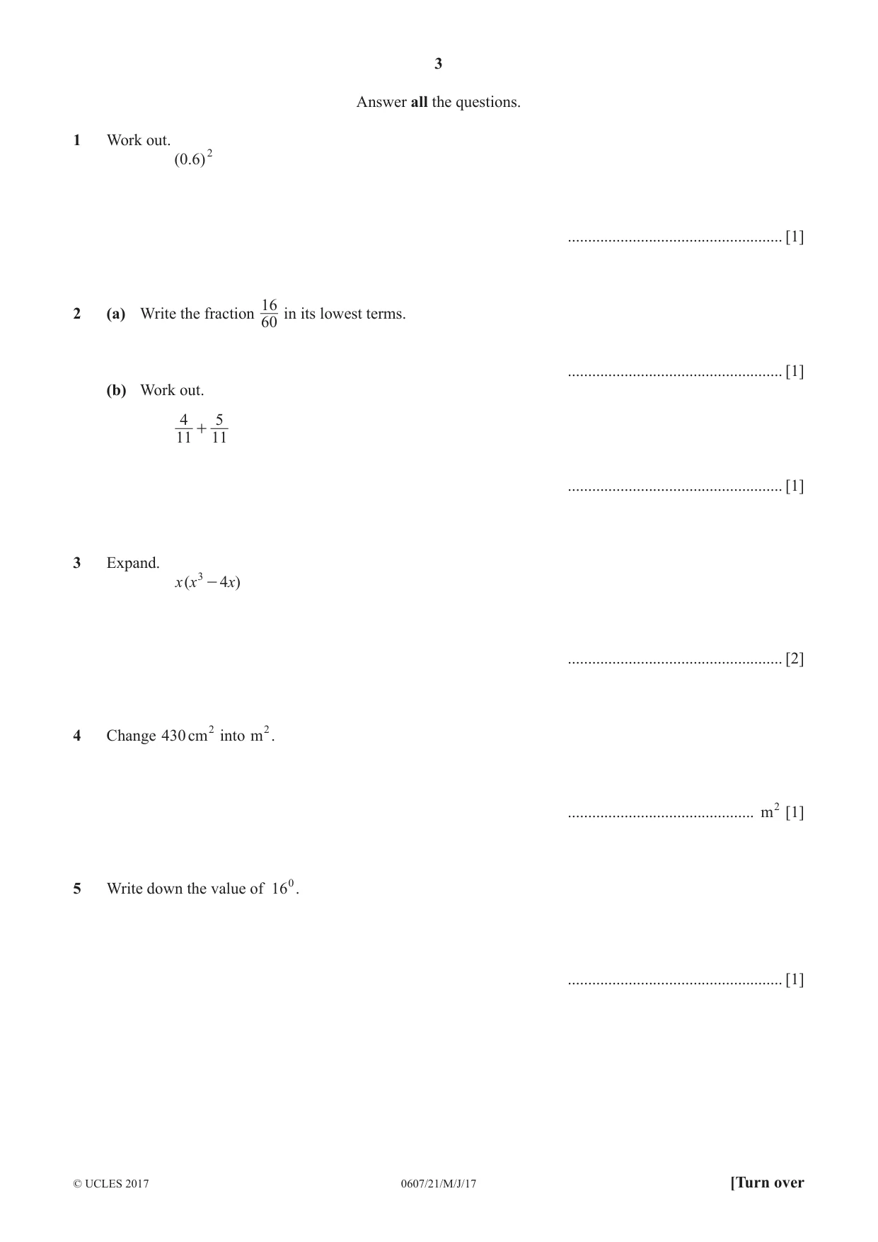 Cambridge IGCSE Mathematics - International 0607 2017 May/June Paper 2 · Variant 1 question paper, page 3 of 8