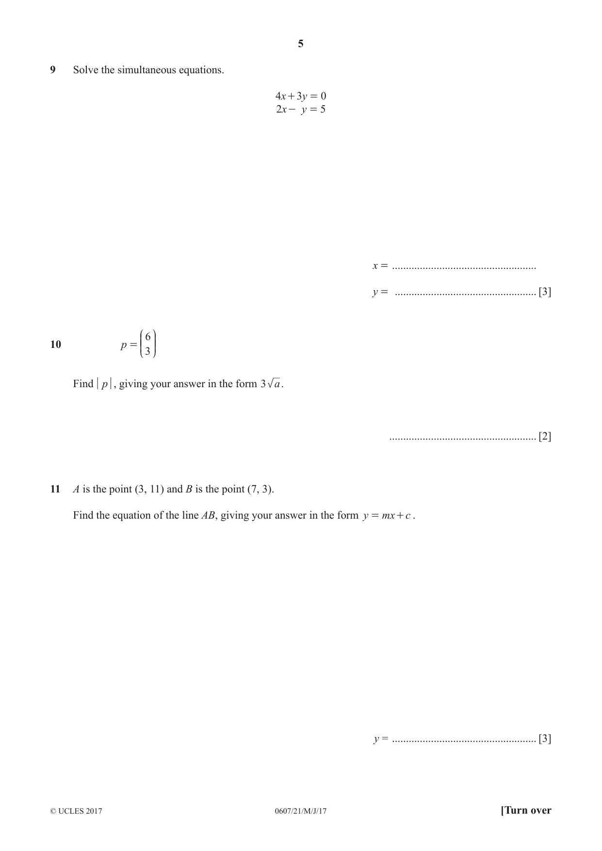 Cambridge IGCSE Mathematics - International 0607 2017 May/June Paper 2 · Variant 1 question paper, page 5 of 8