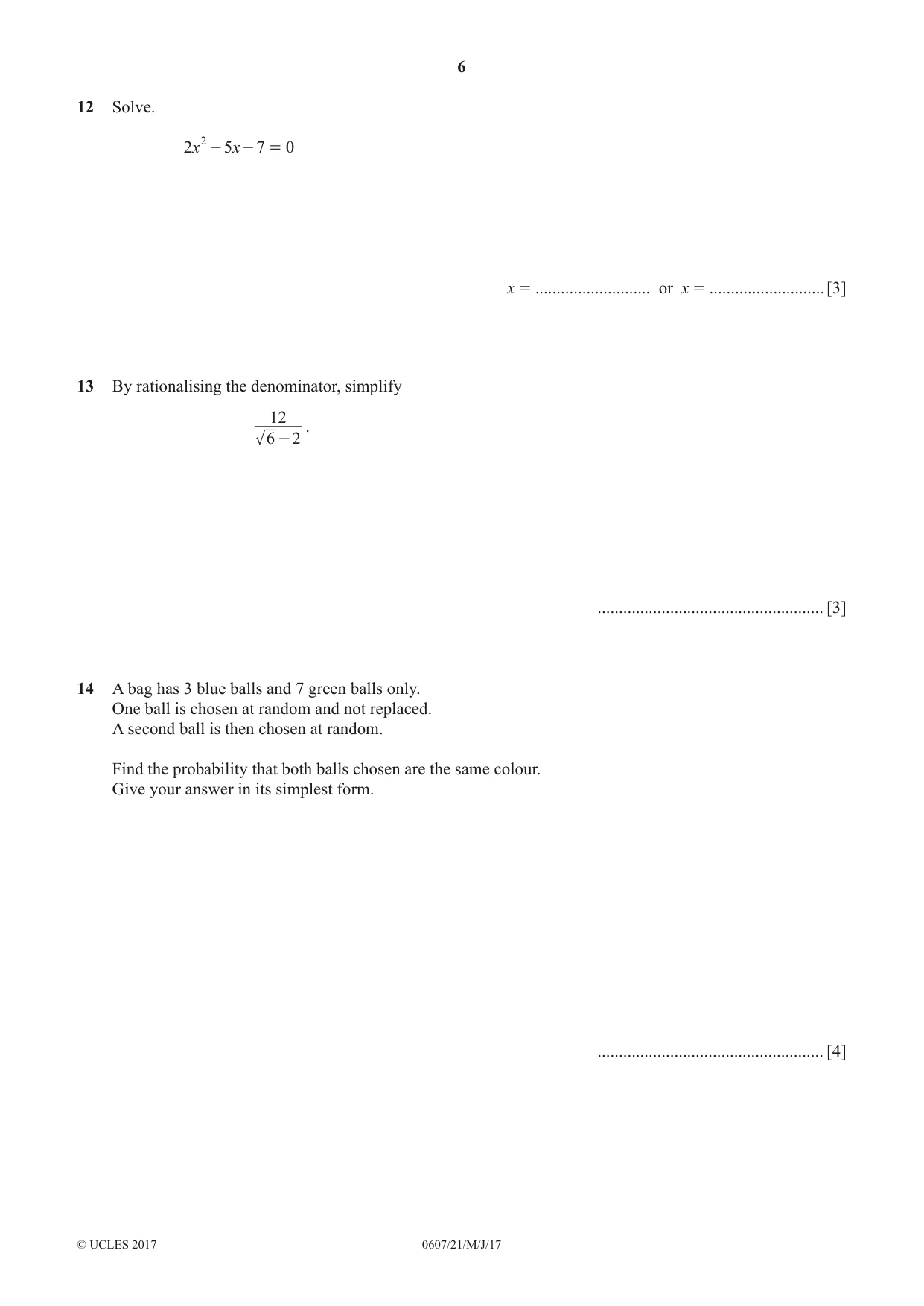 Cambridge IGCSE Mathematics - International 0607 2017 May/June Paper 2 · Variant 1 question paper, page 6 of 8