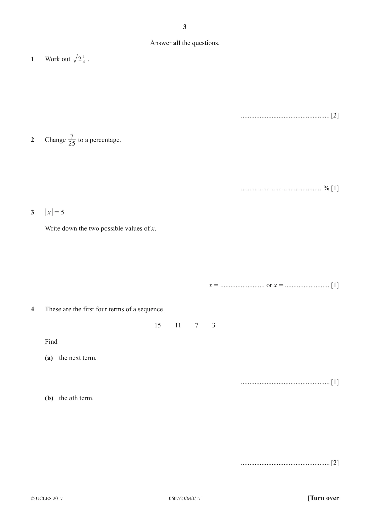 Cambridge IGCSE Mathematics - International 0607 2017 May/June Paper 2 · Variant 3 question paper, page 3 of 8