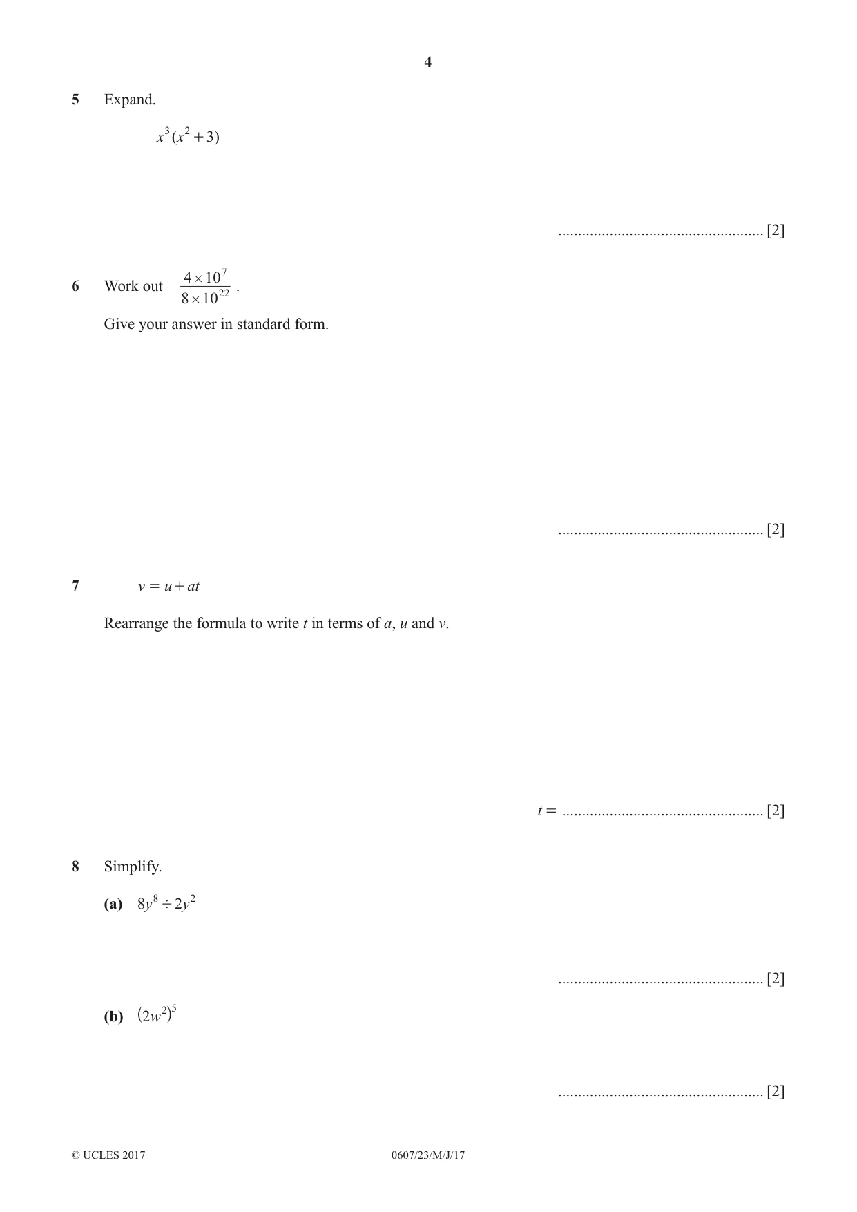 Cambridge IGCSE Mathematics - International 0607 2017 May/June Paper 2 · Variant 3 question paper, page 4 of 8