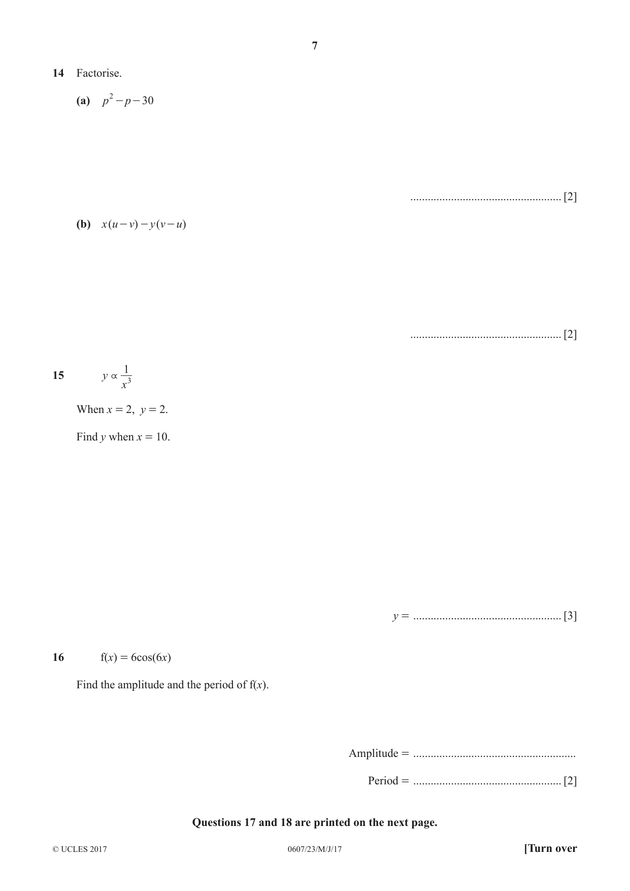 Cambridge IGCSE Mathematics - International 0607 2017 May/June Paper 2 · Variant 3 question paper, page 7 of 8