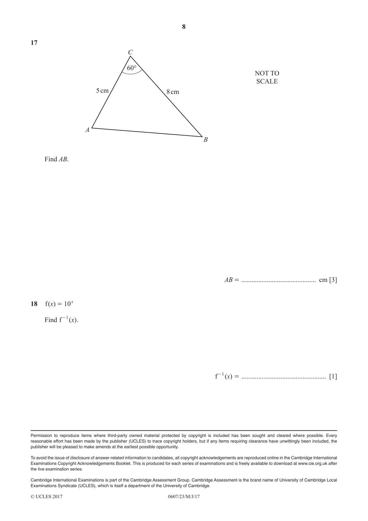 Cambridge IGCSE Mathematics - International 0607 2017 May/June Paper 2 · Variant 3 question paper, page 8 of 8