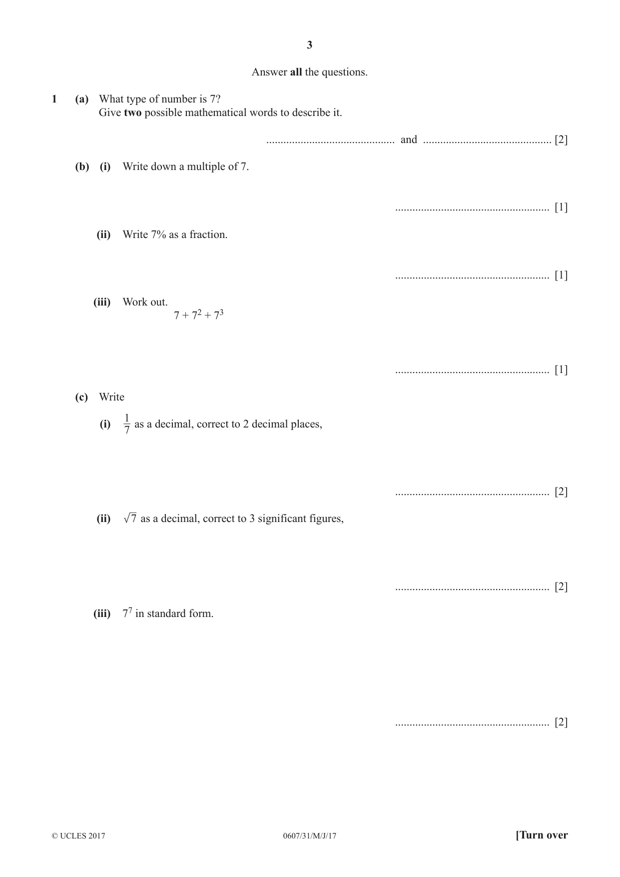 Cambridge IGCSE Mathematics - International 0607 2017 May/June Paper 3 · Variant 1 question paper, page 3 of 16