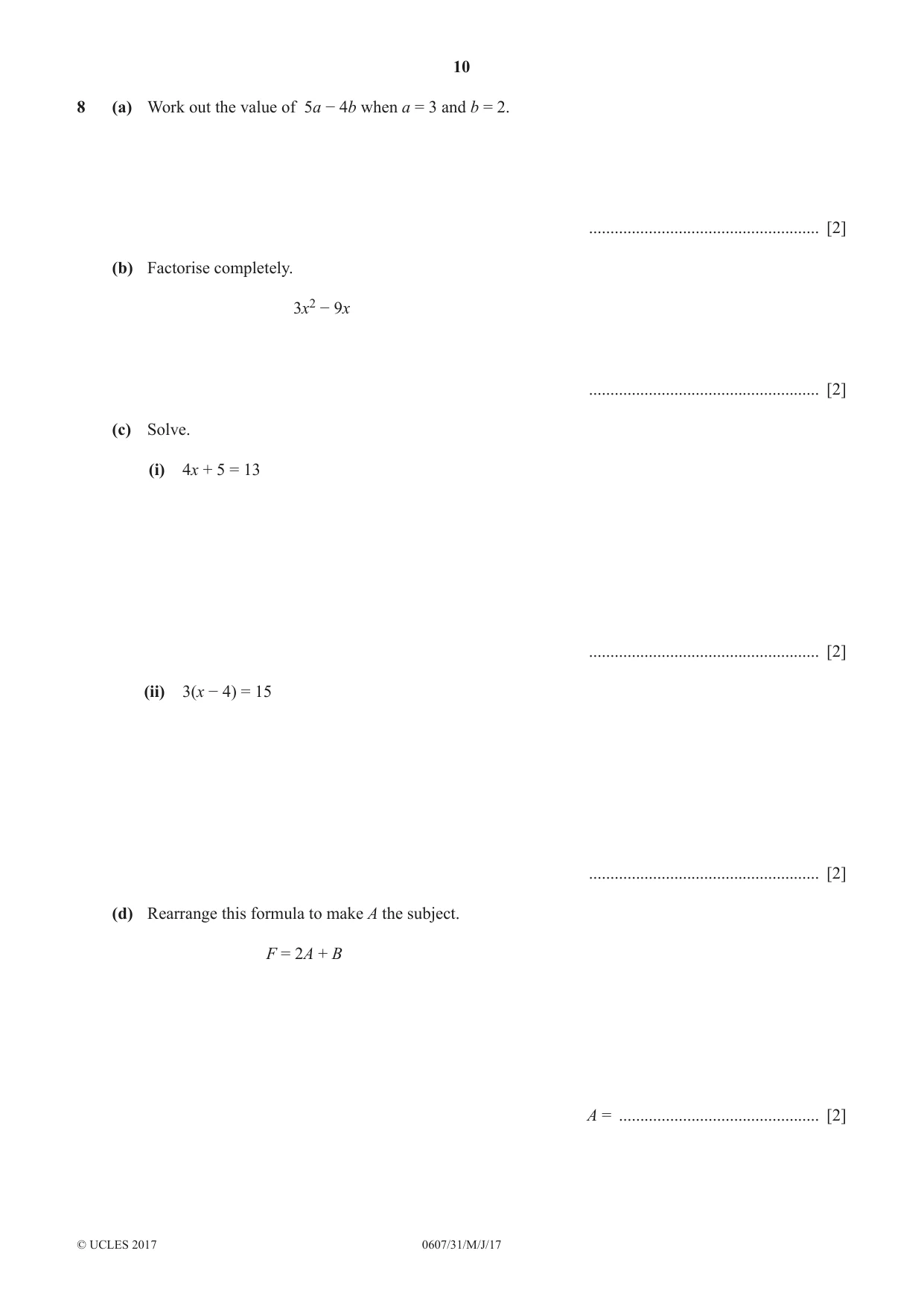 Cambridge IGCSE Mathematics - International 0607 2017 May/June Paper 3 · Variant 1 question paper, page 10 of 16