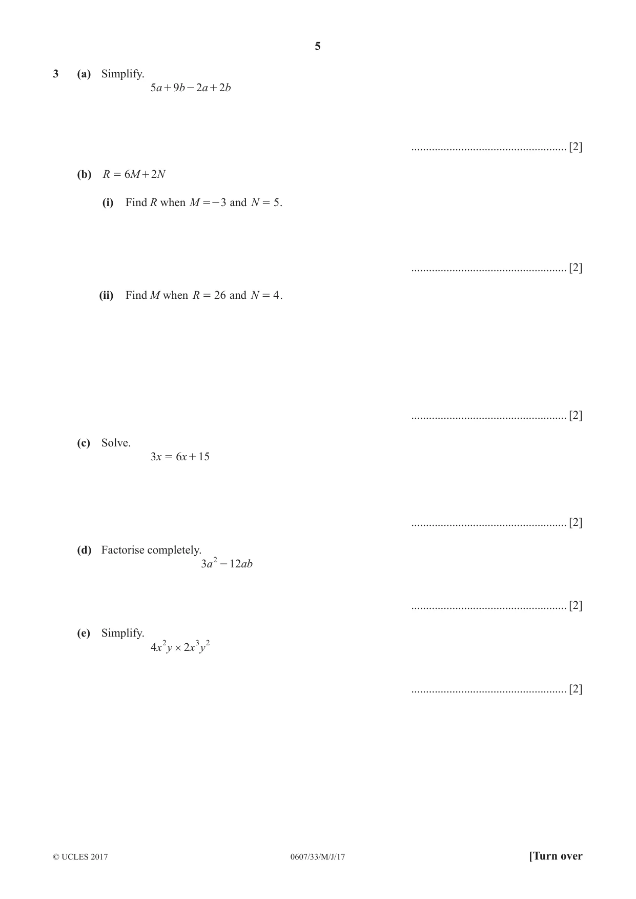 Cambridge IGCSE Mathematics - International 0607 2017 May/June Paper 3 · Variant 3 question paper, page 5 of 16