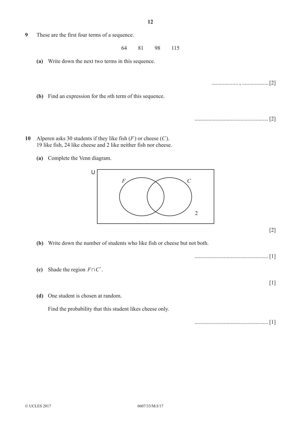 Cambridge IGCSE Mathematics - International 0607 2017 May/June Paper 3 · Variant 3 question paper, page 12 of 16