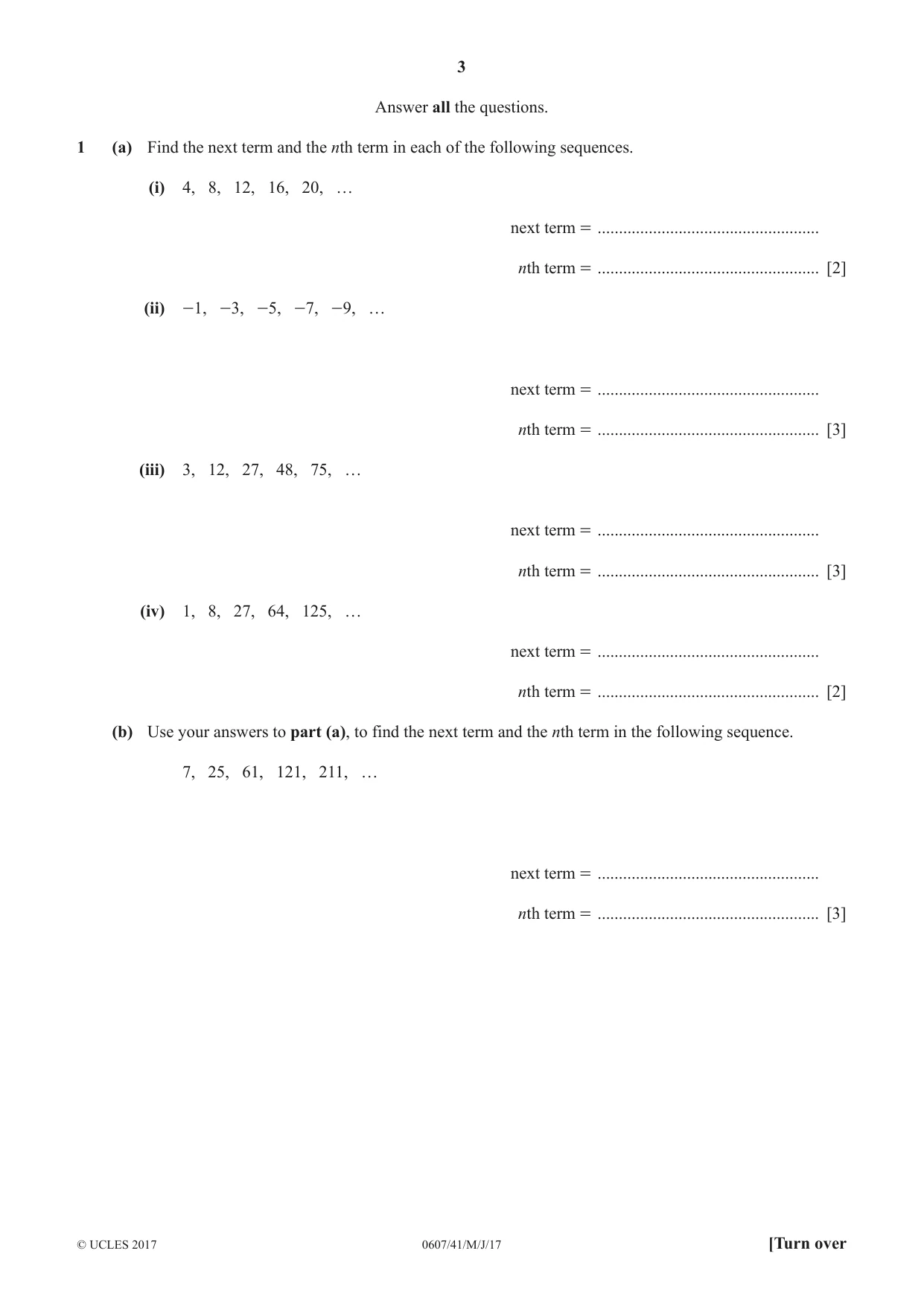 Cambridge IGCSE Mathematics - International 0607 2017 May/June Paper 4 · Variant 1 question paper, page 3 of 20