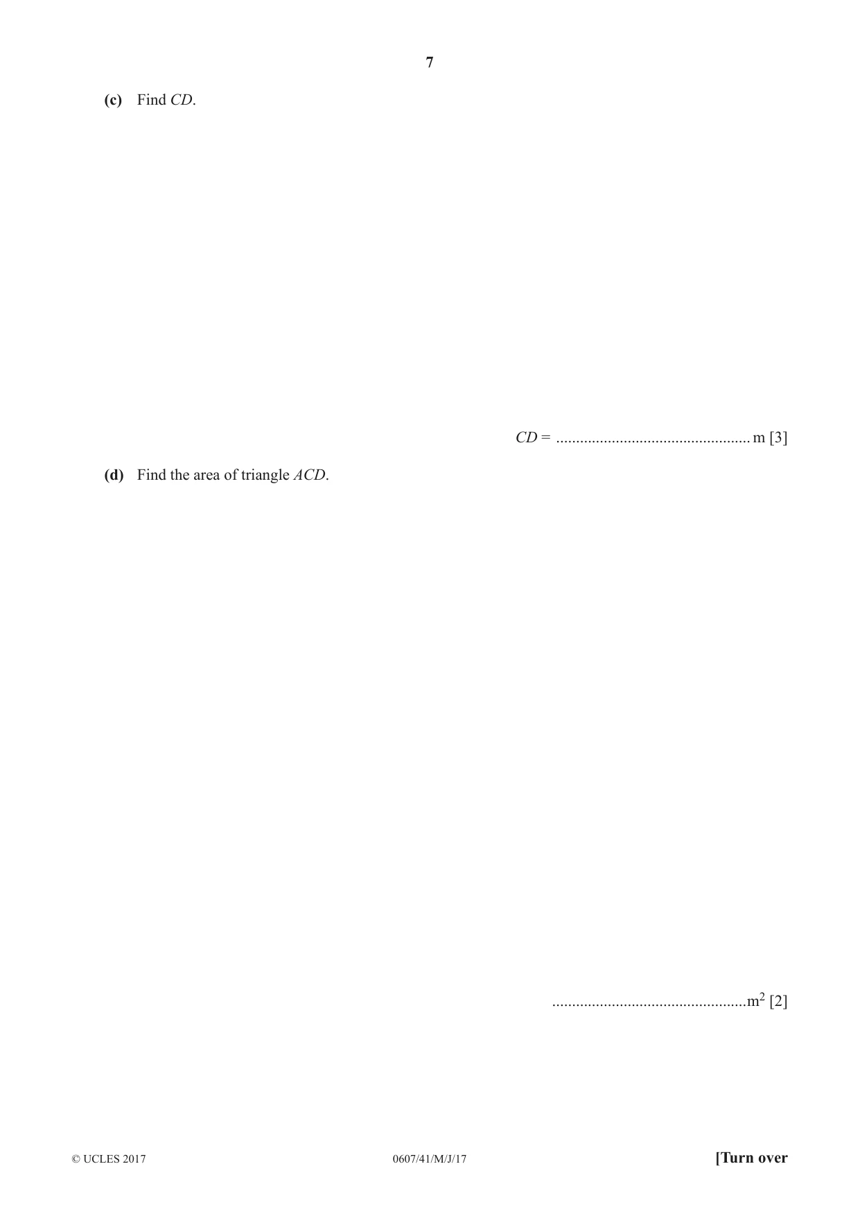 Cambridge IGCSE Mathematics - International 0607 2017 May/June Paper 4 · Variant 1 question paper, page 7 of 20