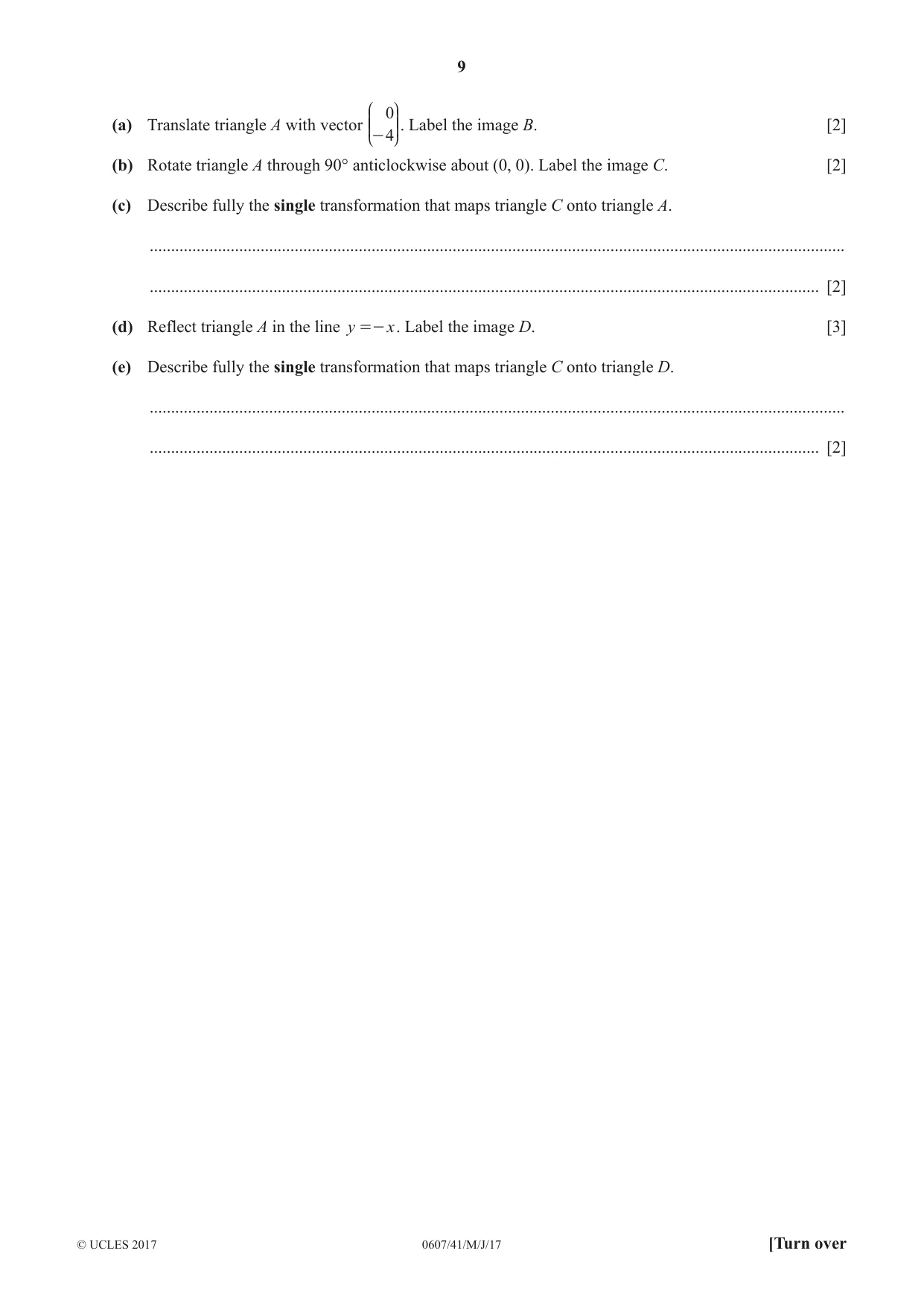 Cambridge IGCSE Mathematics - International 0607 2017 May/June Paper 4 · Variant 1 question paper, page 9 of 20