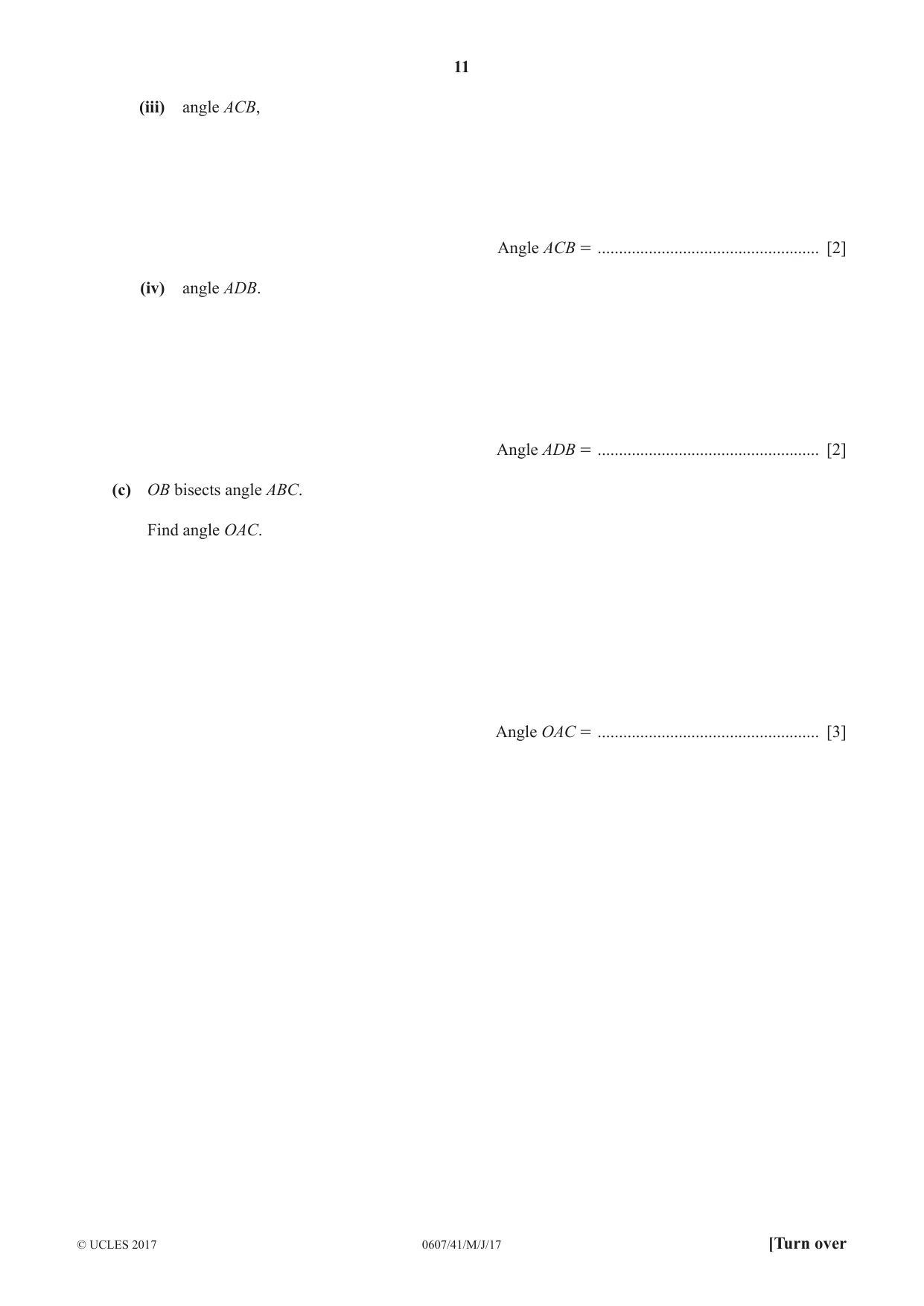 Cambridge IGCSE Mathematics - International 0607 2017 May/June Paper 4 · Variant 1 question paper, page 11 of 20