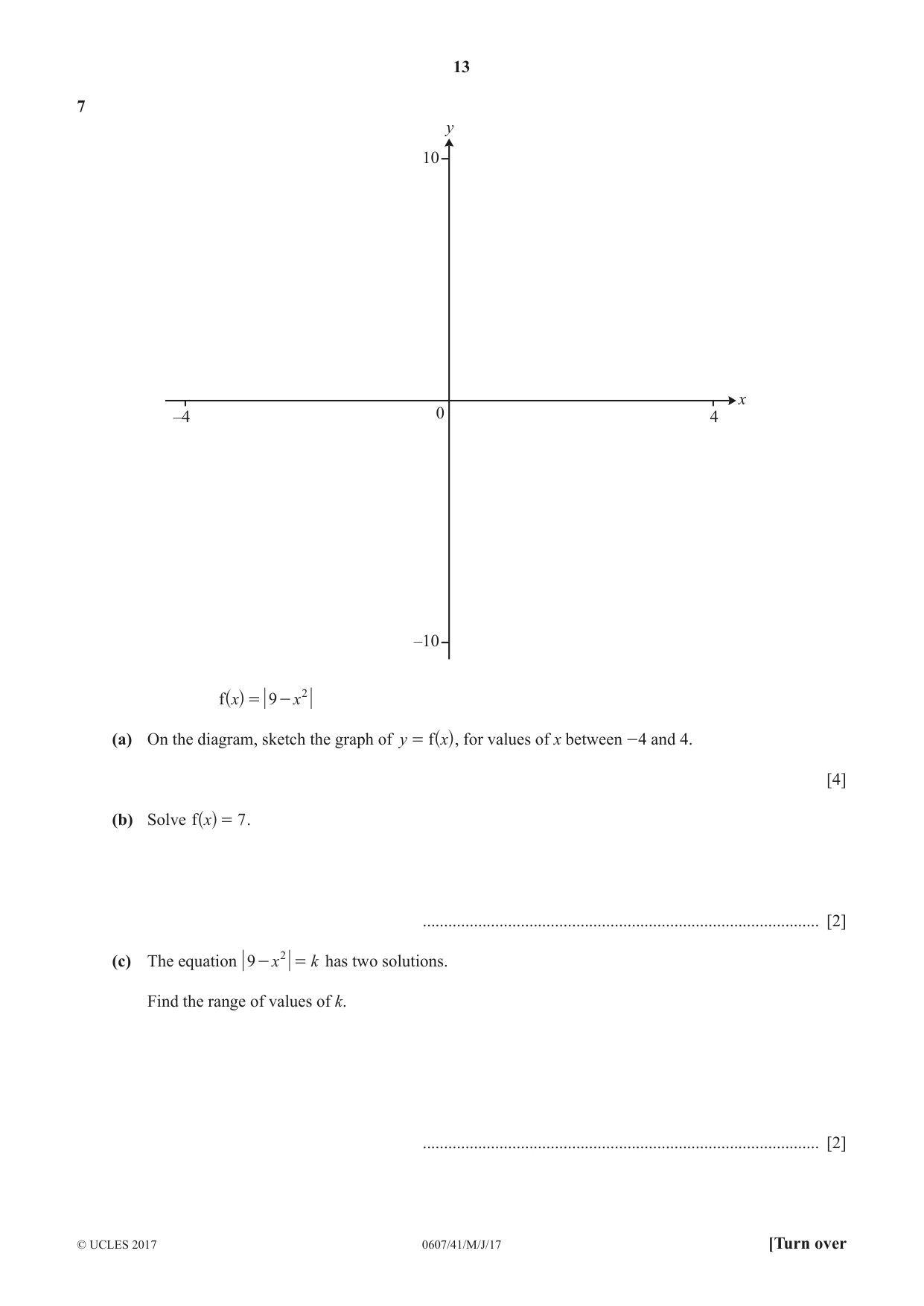 Cambridge IGCSE Mathematics - International 0607 2017 May/June Paper 4 · Variant 1 question paper, page 13 of 20