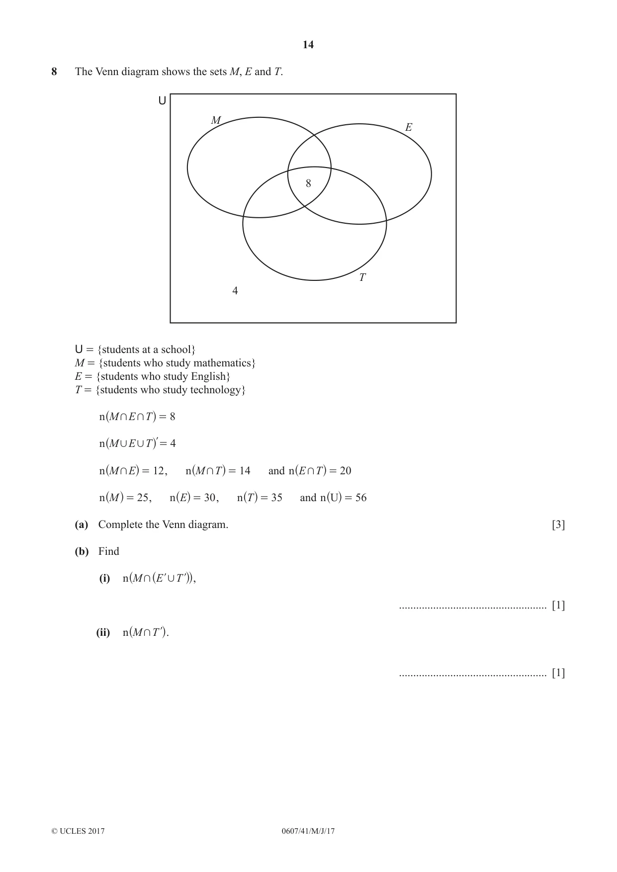 Cambridge IGCSE Mathematics - International 0607 2017 May/June Paper 4 · Variant 1 question paper, page 14 of 20