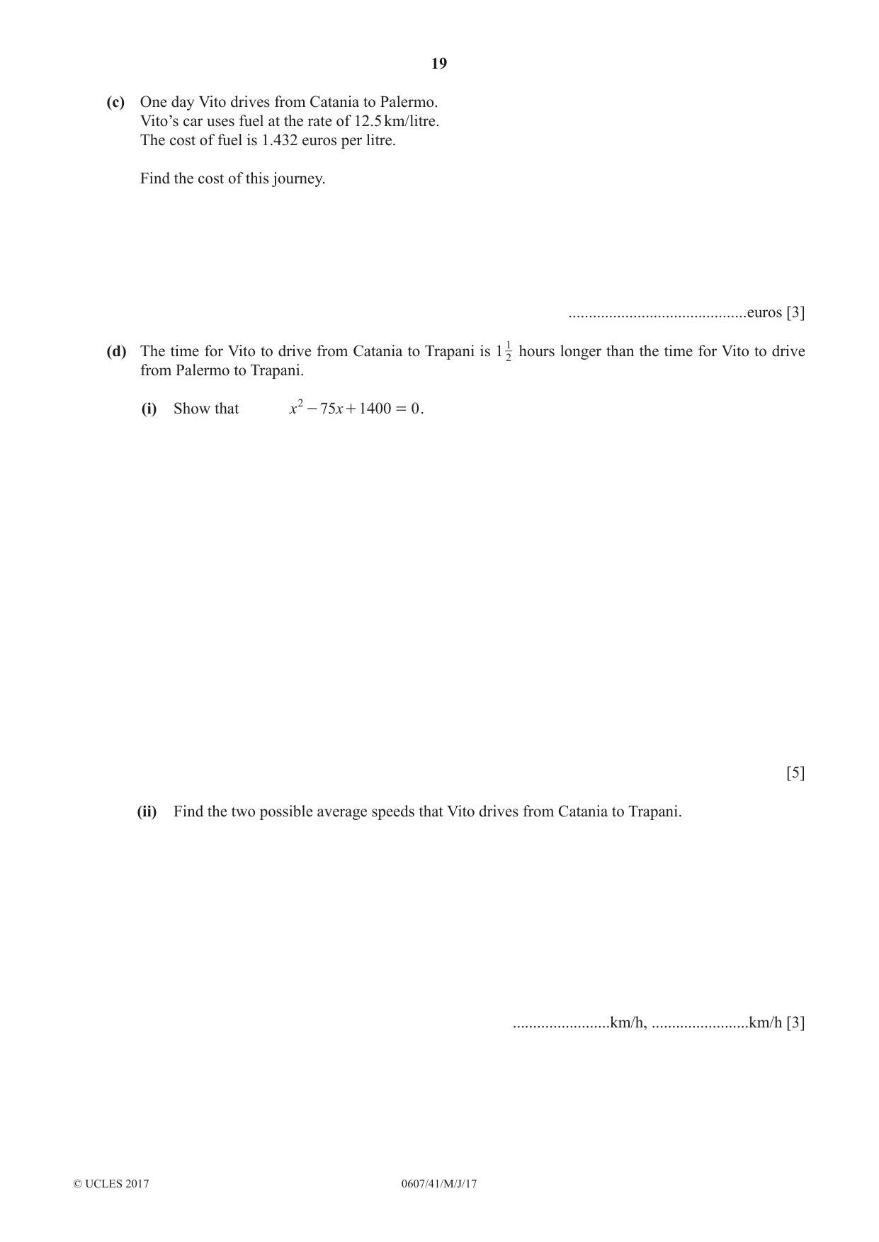 Cambridge IGCSE Mathematics - International 0607 2017 May/June Paper 4 · Variant 1 question paper, page 19 of 20
