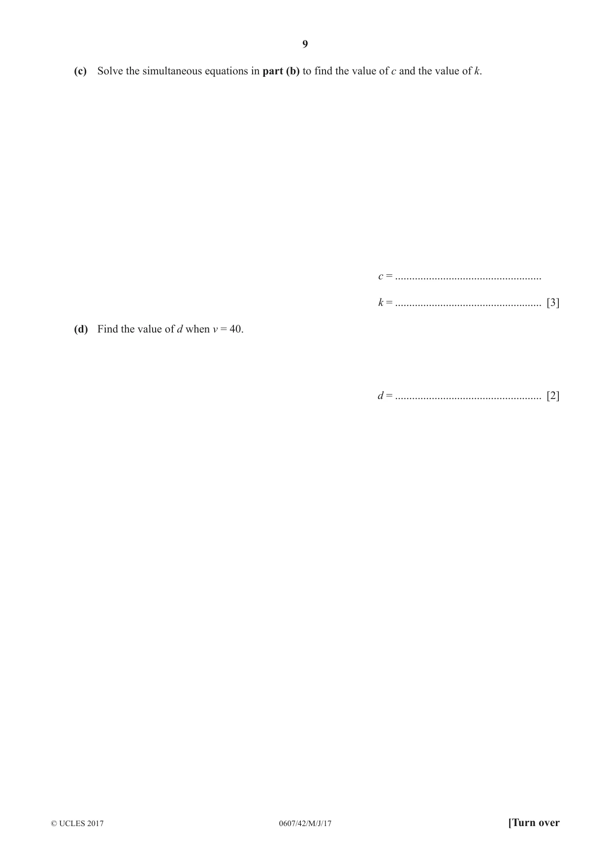 Cambridge IGCSE Mathematics - International 0607 2017 May/June Paper 4 · Variant 2 question paper, page 9 of 20