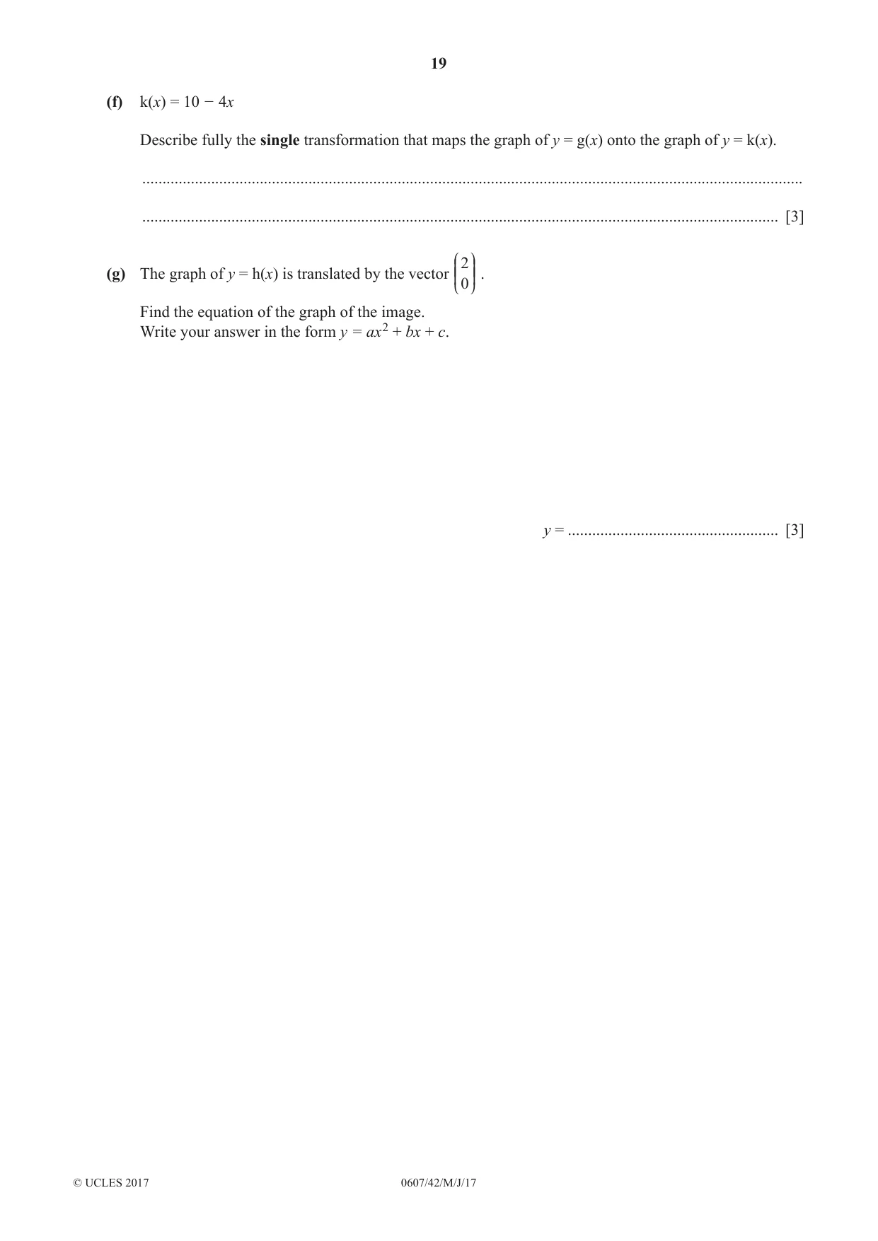 Cambridge IGCSE Mathematics - International 0607 2017 May/June Paper 4 · Variant 2 question paper, page 19 of 20