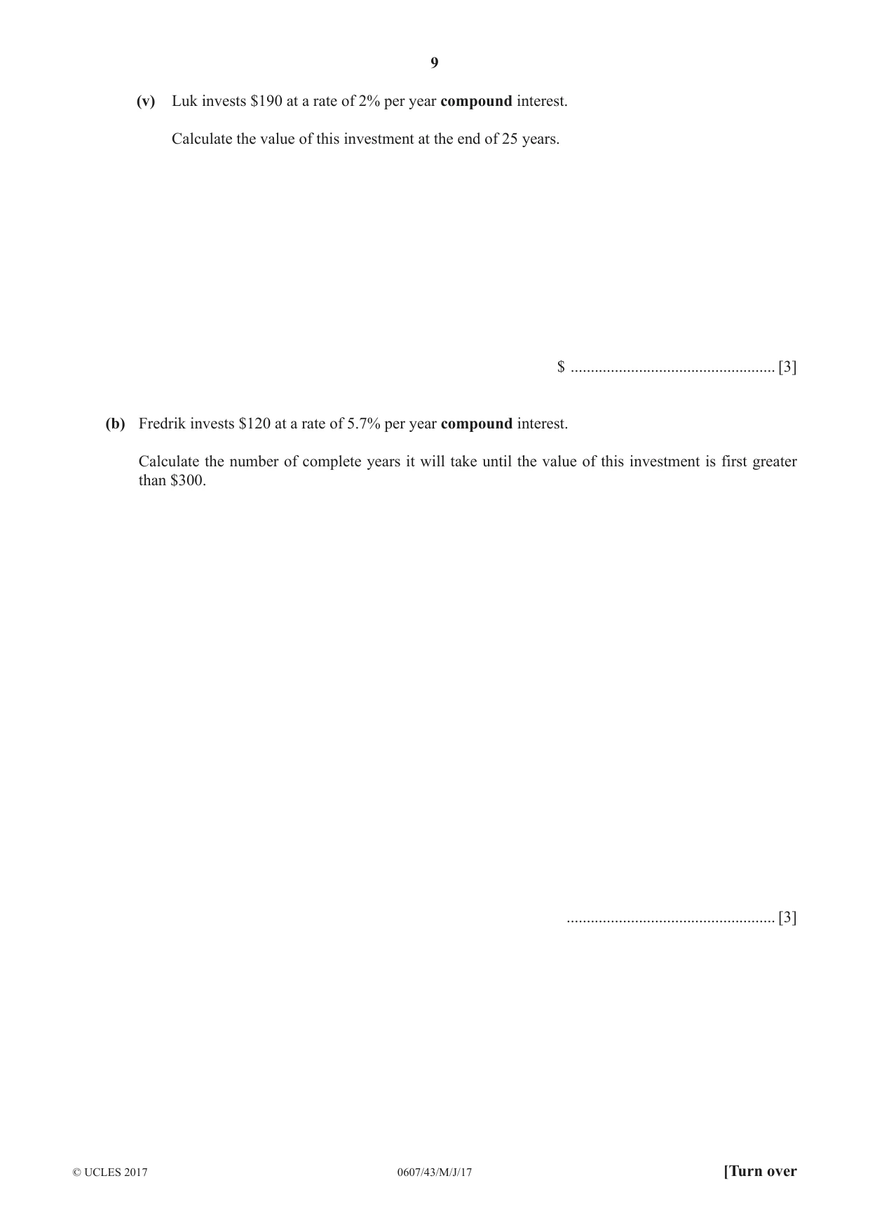 Cambridge IGCSE Mathematics - International 0607 2017 May/June Paper 4 · Variant 3 question paper, page 9 of 20