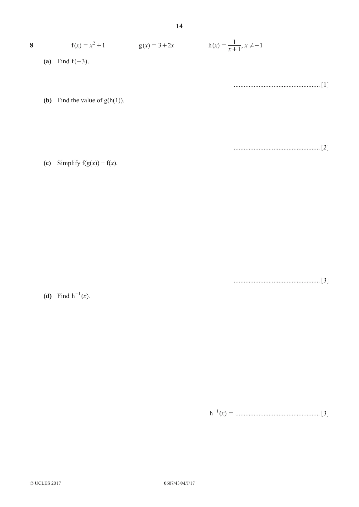 Cambridge IGCSE Mathematics - International 0607 2017 May/June Paper 4 · Variant 3 question paper, page 14 of 20
