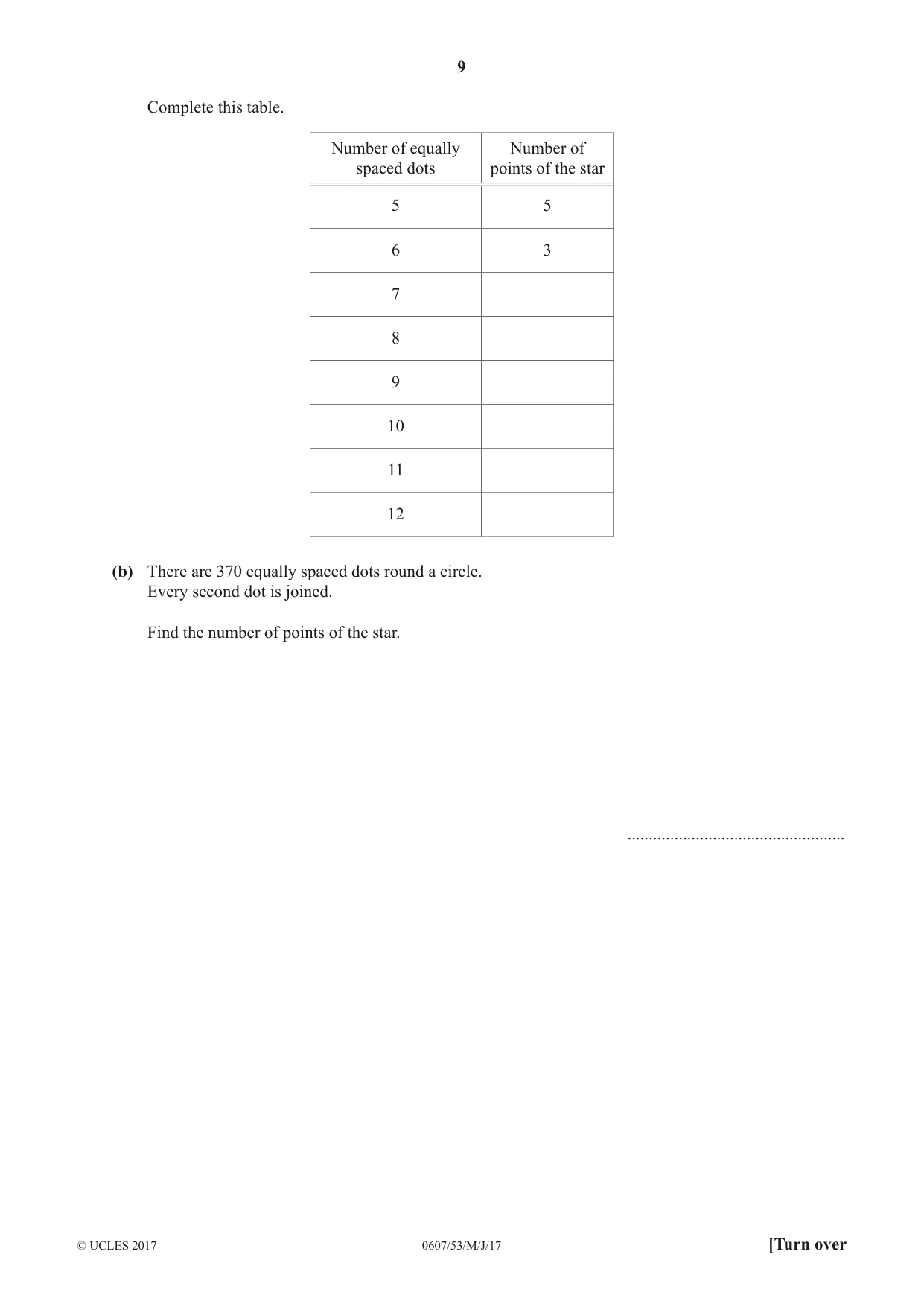 Cambridge IGCSE Mathematics - International 0607 2017 May/June Paper 5 · Variant 3 question paper, page 9 of 12