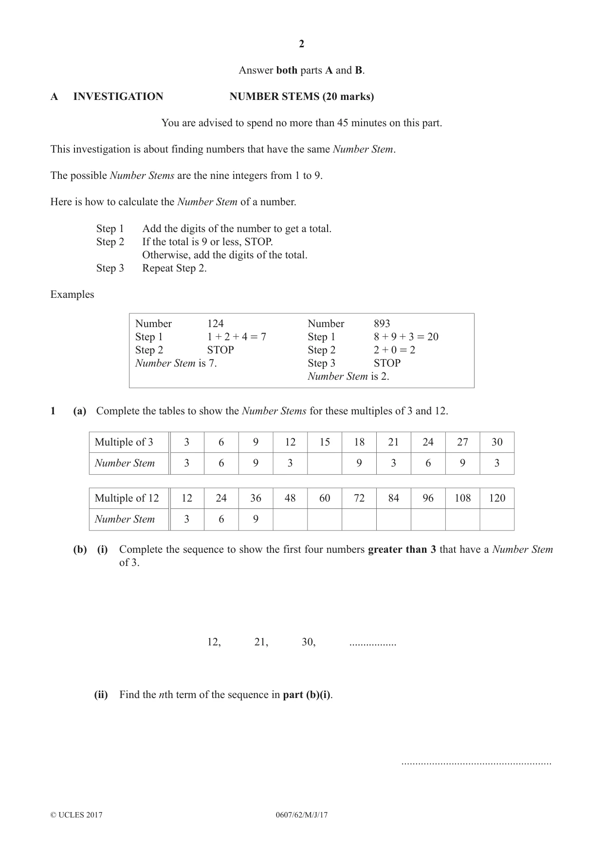 Cambridge IGCSE Mathematics - International 0607 2017 May/June Paper 6 · Variant 2 question paper, page 2 of 12