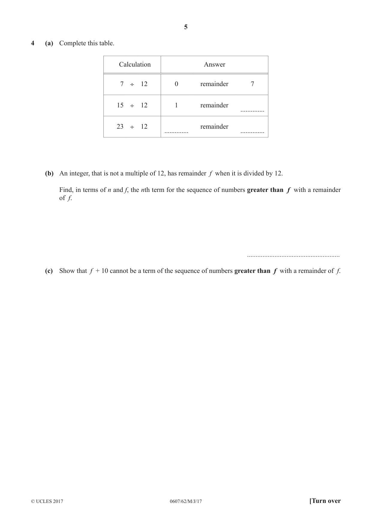 Cambridge IGCSE Mathematics - International 0607 2017 May/June Paper 6 · Variant 2 question paper, page 5 of 12
