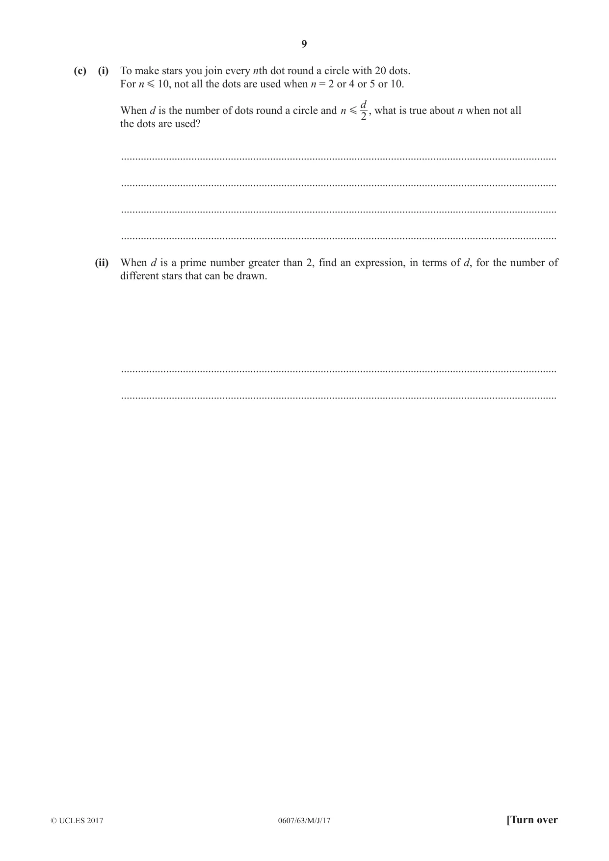 Cambridge IGCSE Mathematics - International 0607 2017 May/June Paper 6 · Variant 3 question paper, page 9 of 16