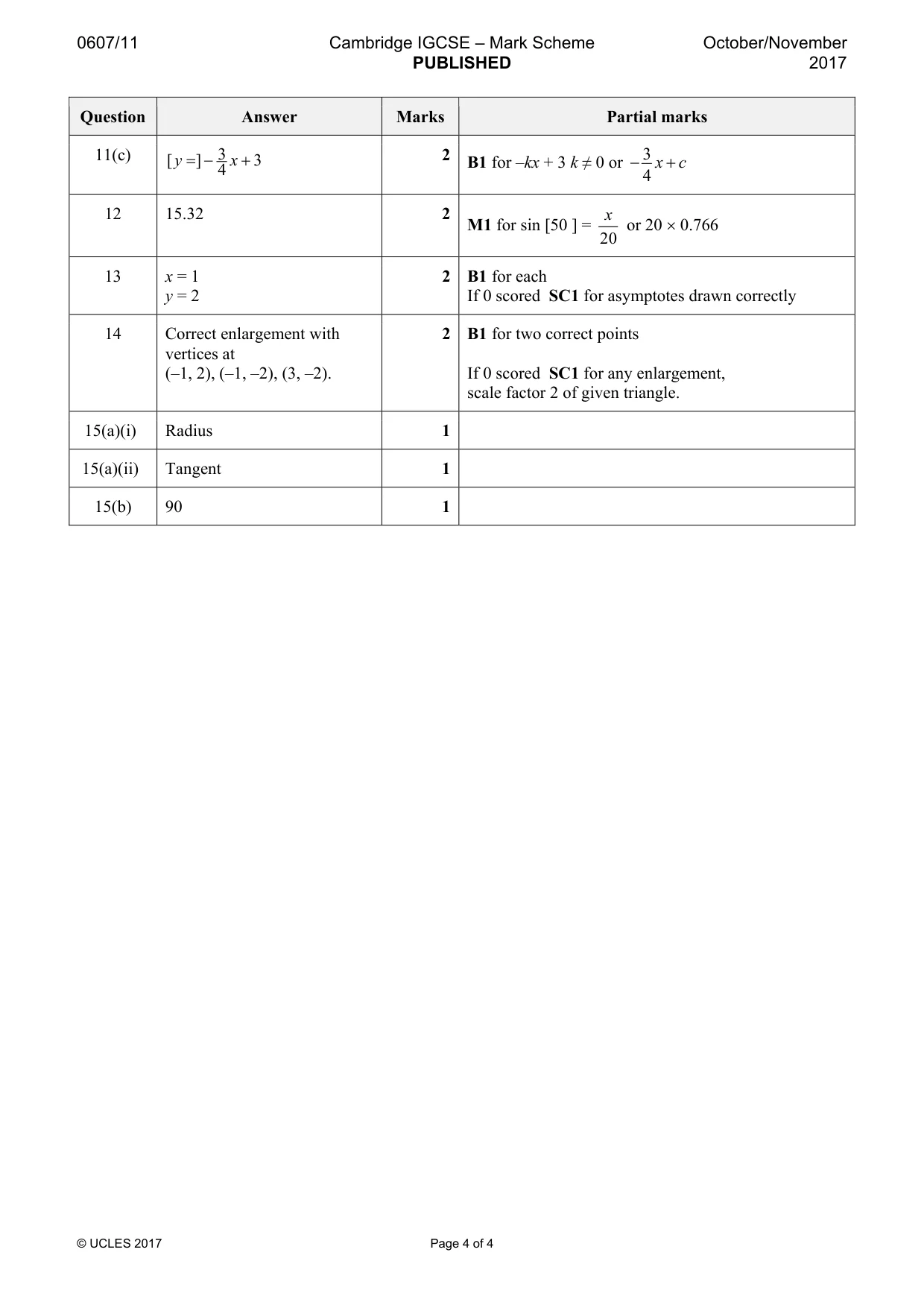 Mark scheme, page 4 of 4