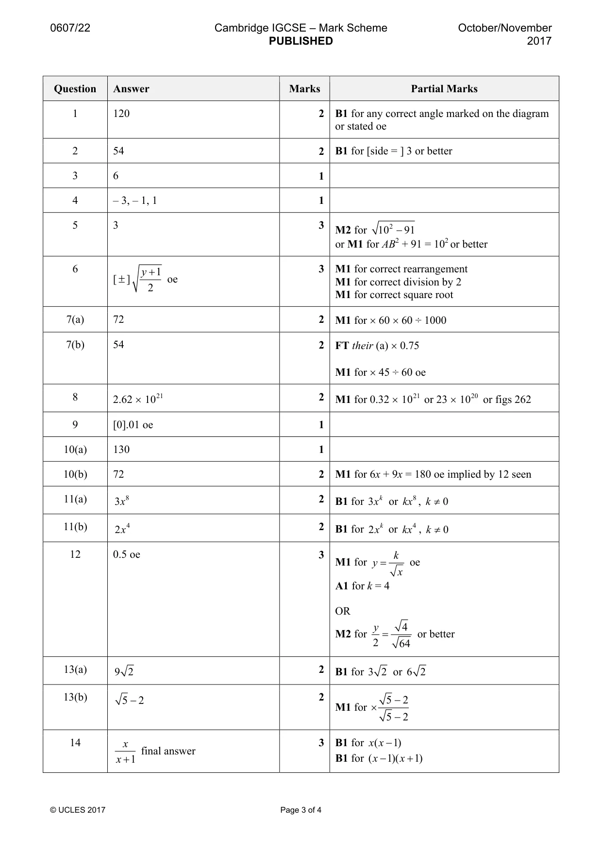 Mark scheme, page 3 of 4