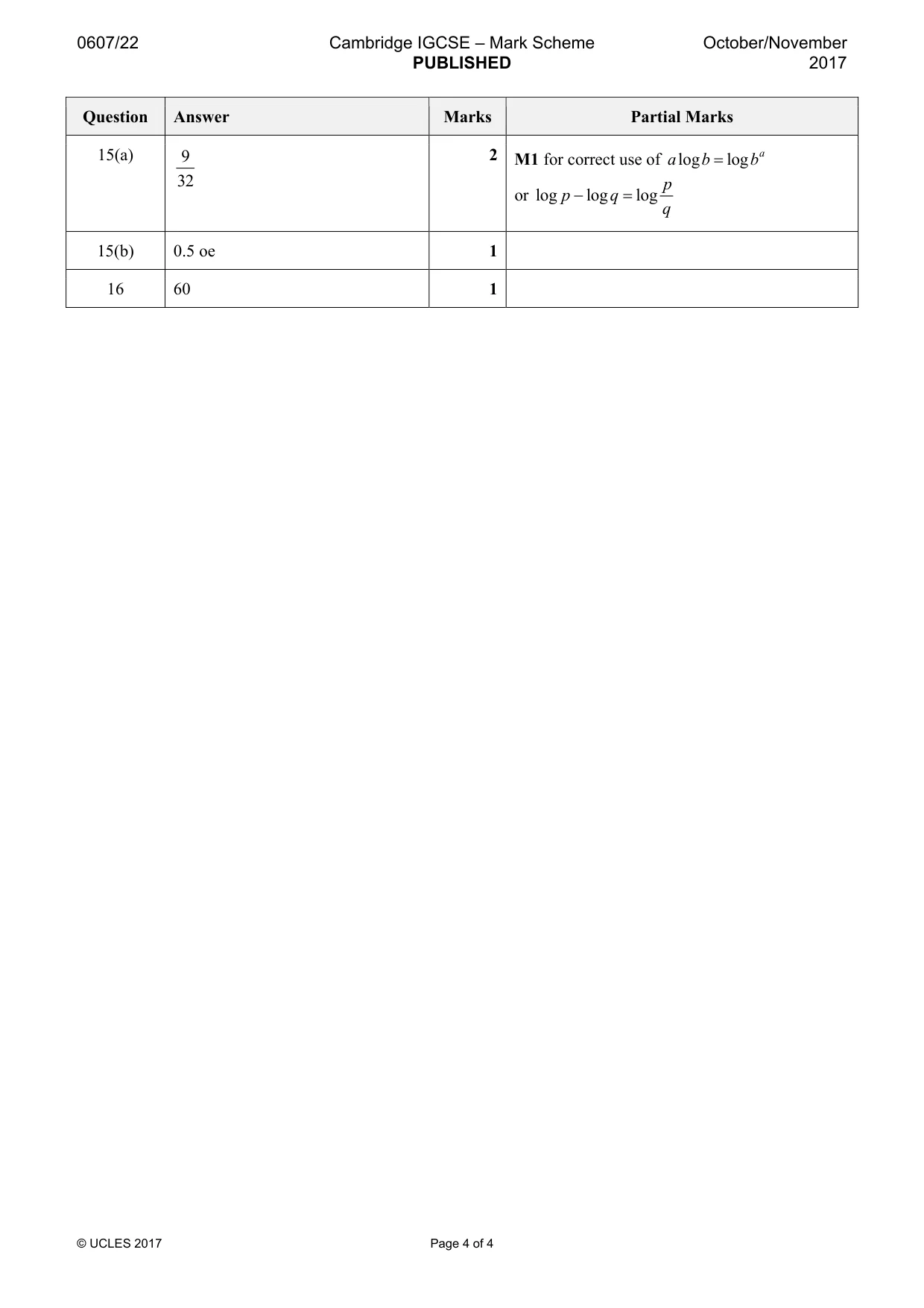 Mark scheme, page 4 of 4