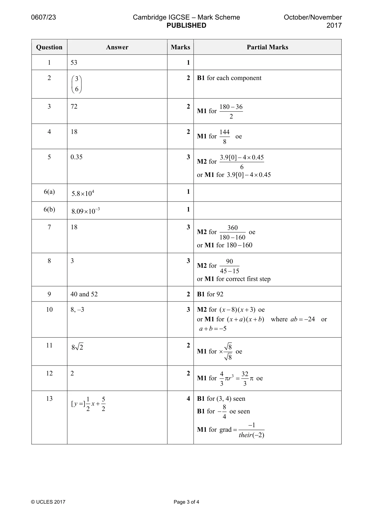 Mark scheme, page 3 of 4