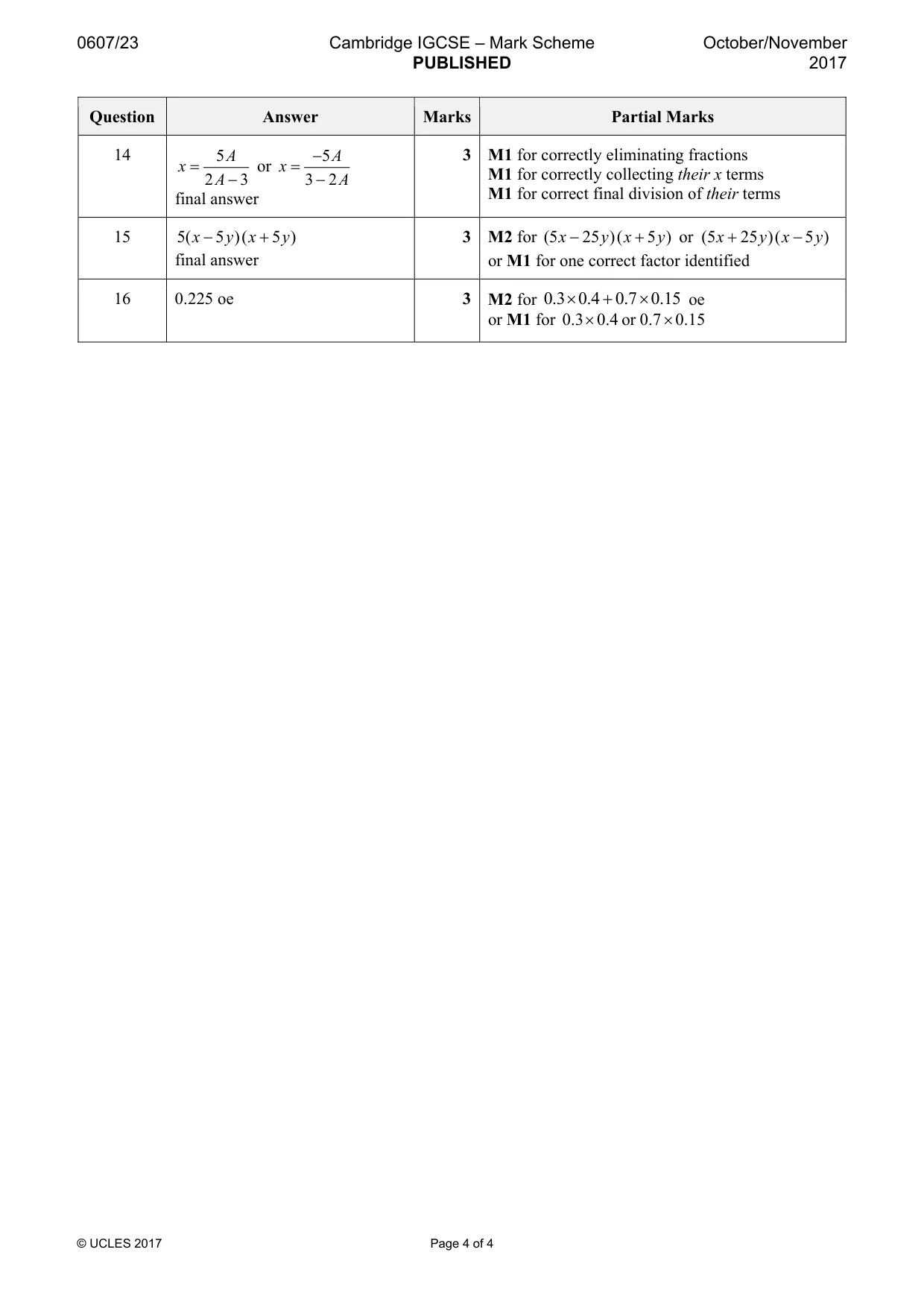 Mark scheme, page 4 of 4