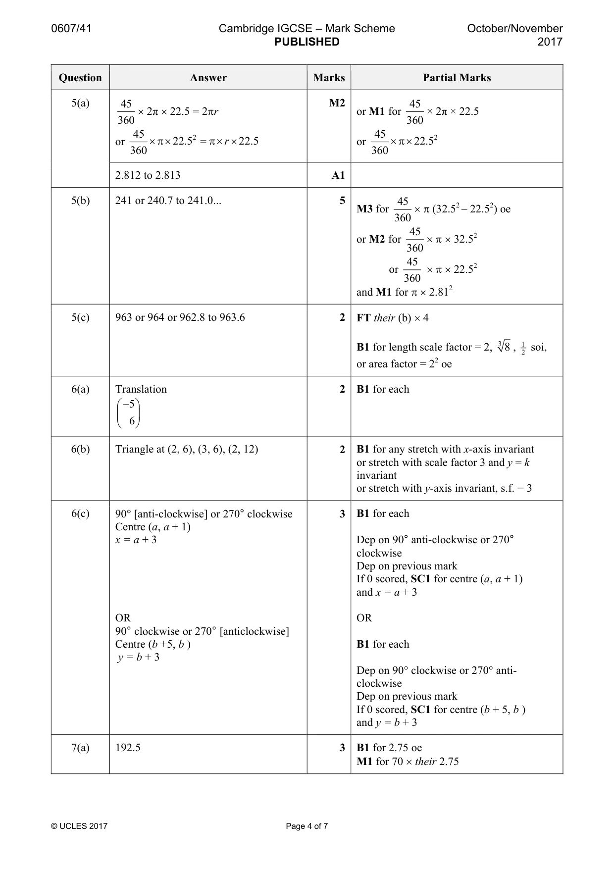 Mark scheme, page 4 of 7
