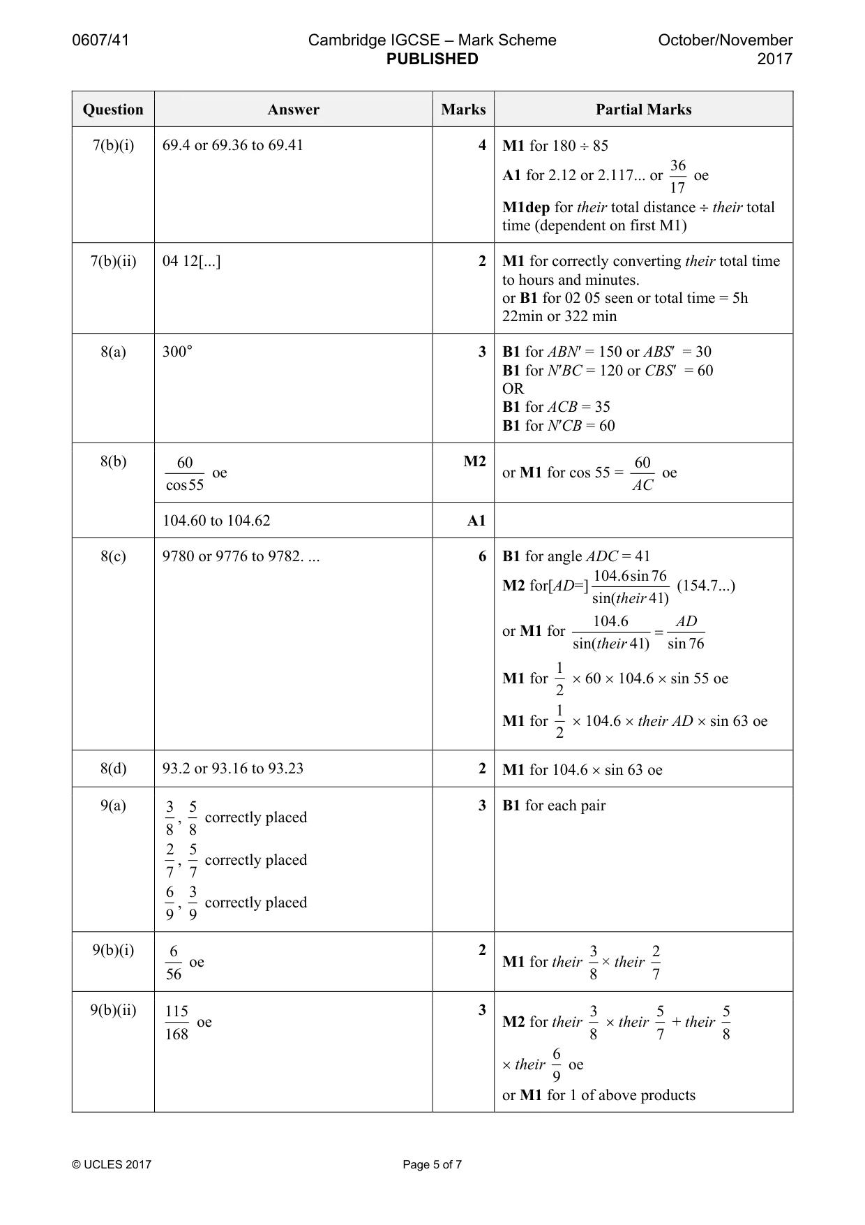 Mark scheme, page 5 of 7