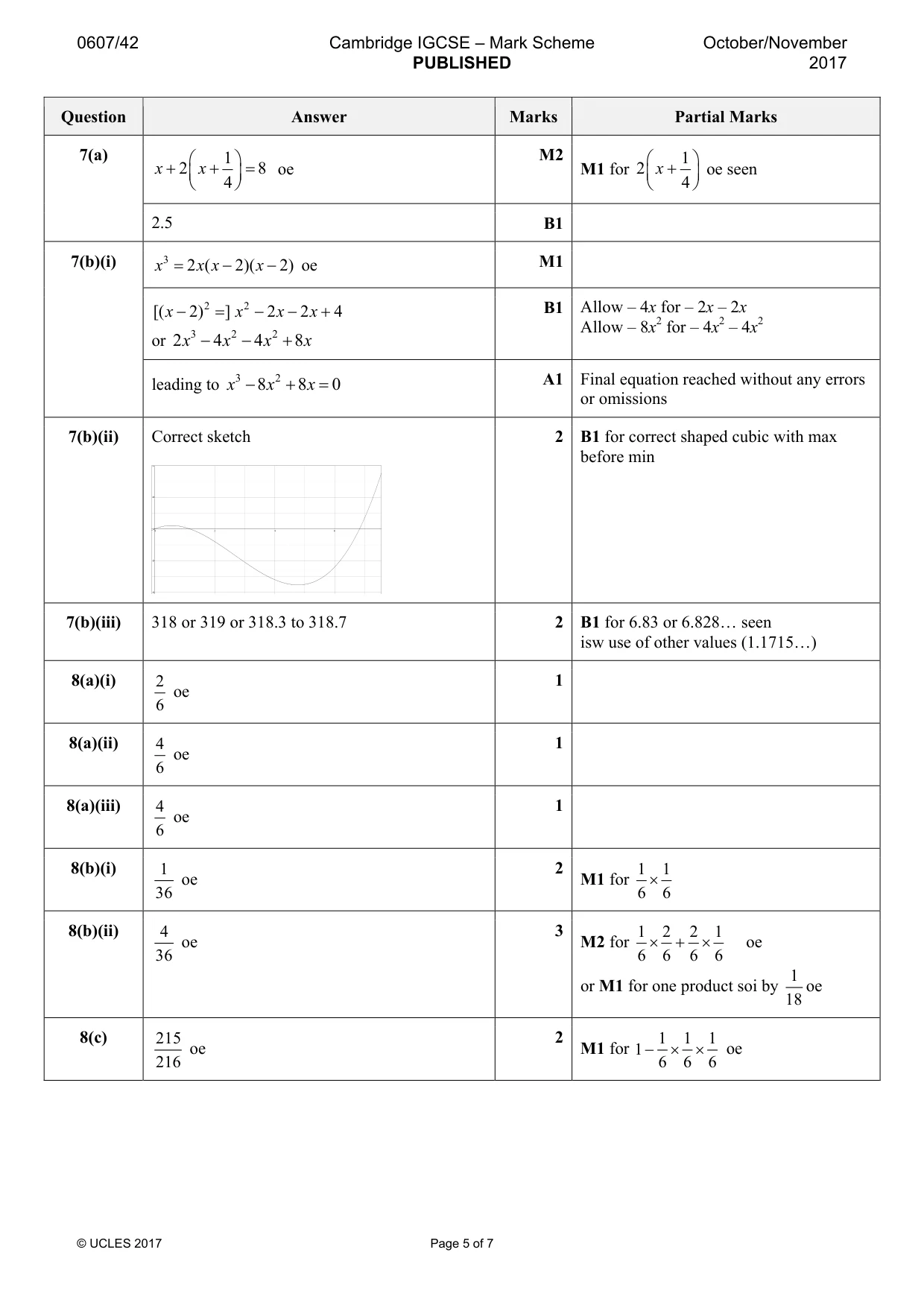 Mark scheme, page 5 of 7