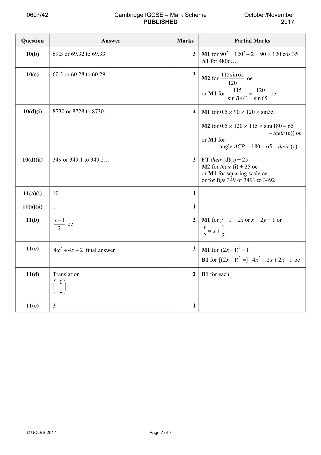 Mark scheme, page 7 of 7