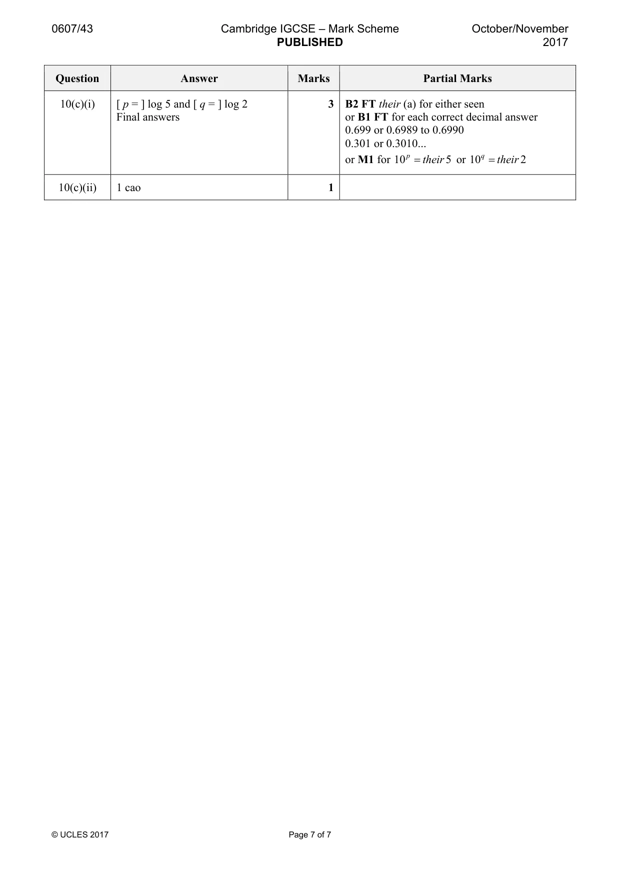 Mark scheme, page 7 of 7
